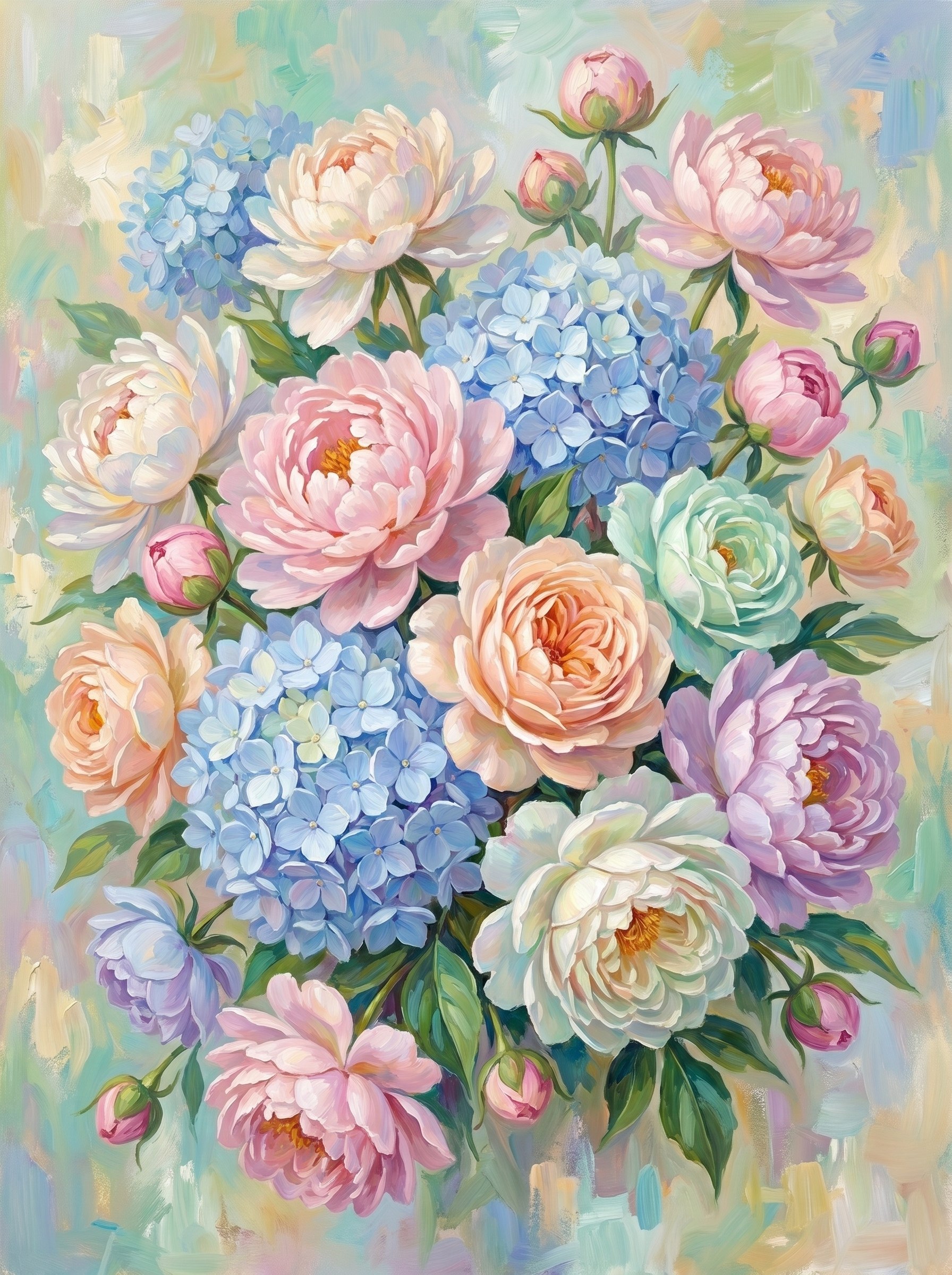Pastel Peony Rose Hydrangea (Diamond Painting)