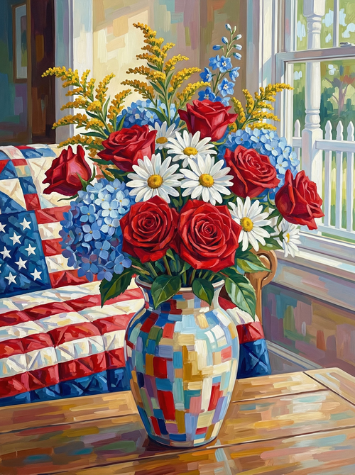 Patriotic Patchwork Pitcher (100 Color Diamond Painting) Diamond Painting kit