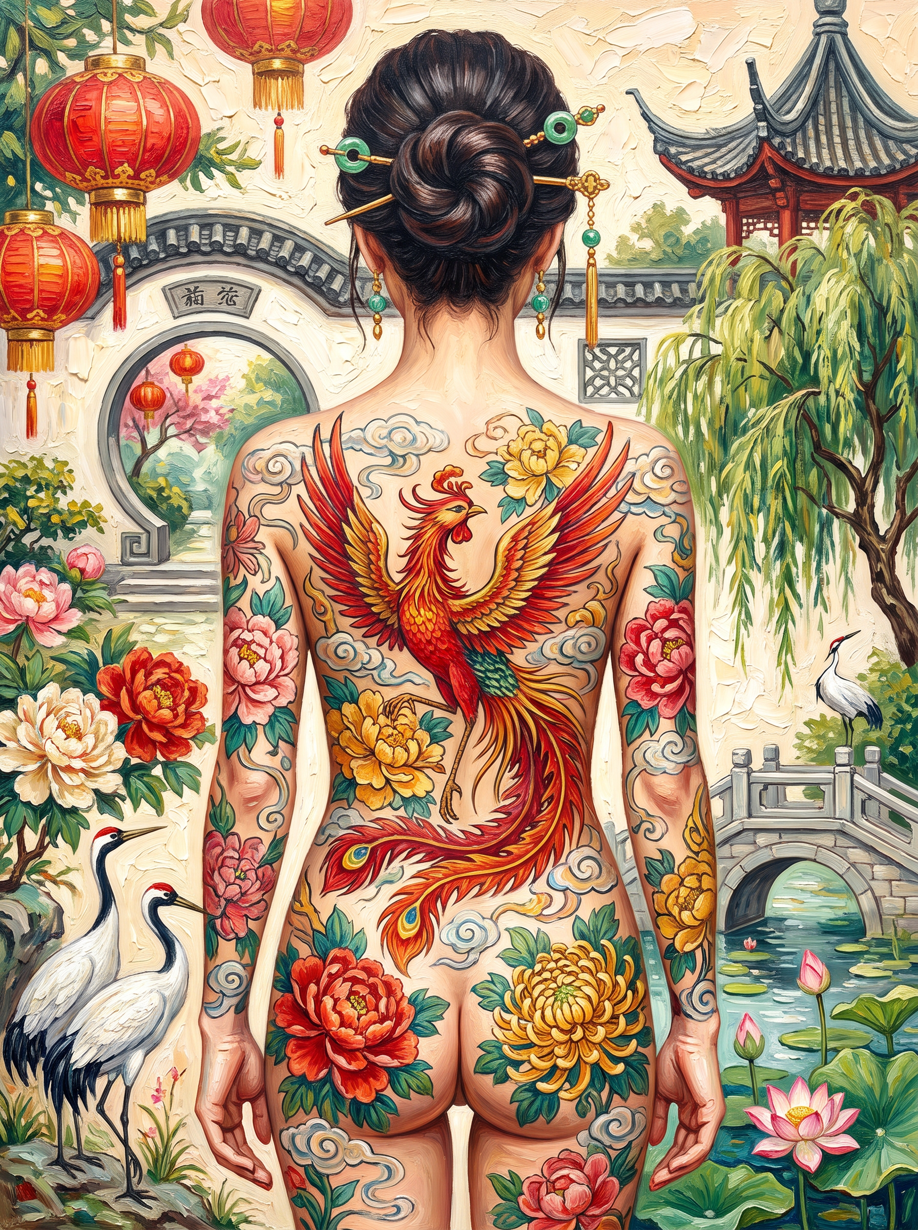 Gold Phoenix In Chinese Garden