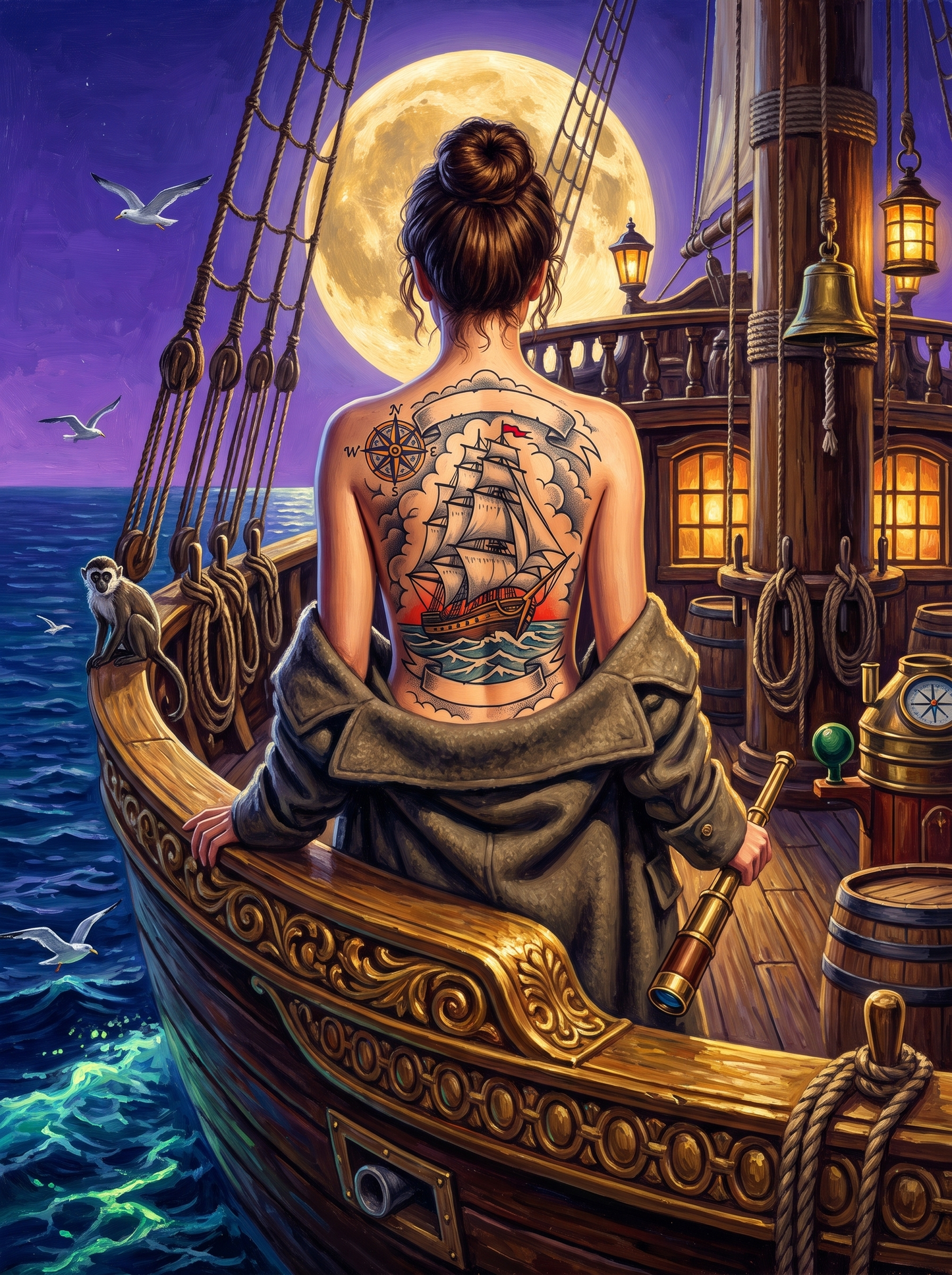 Under Full Sail At Moonrise