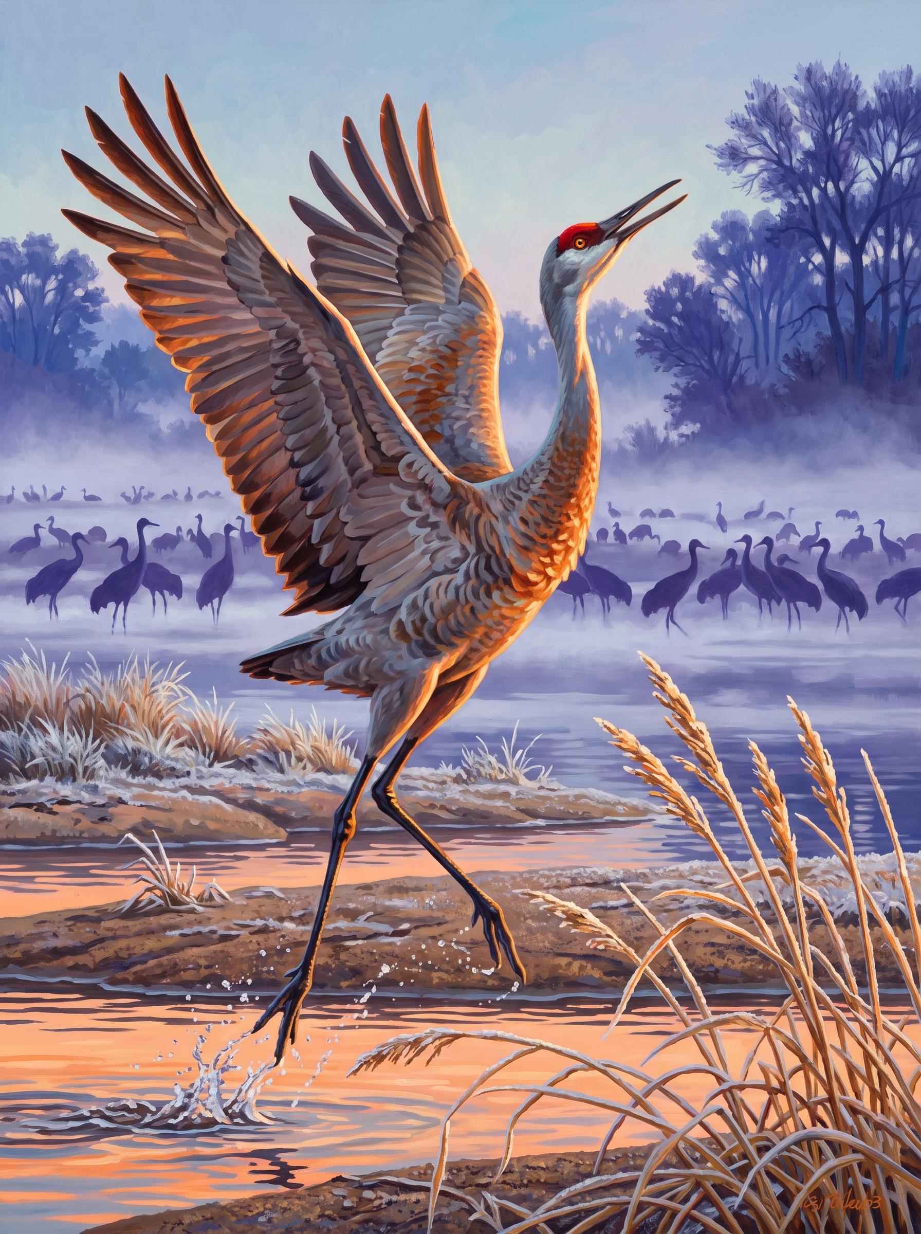 Sandhill Crane Dances At Dawn