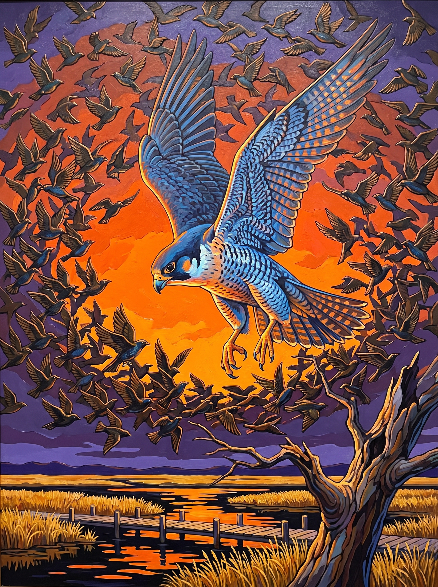 One Peregrine Scatters The Starlings