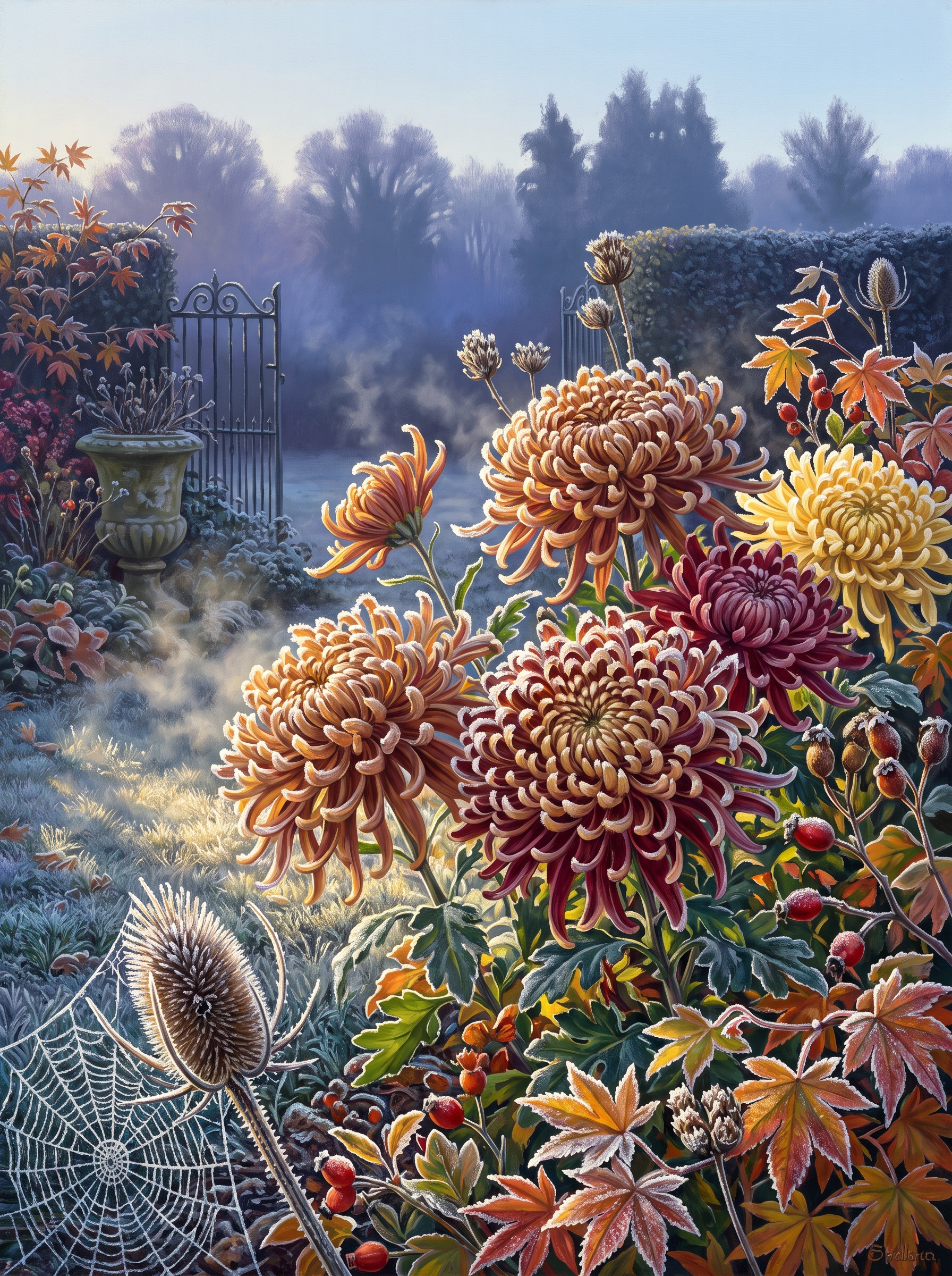 Chrysanthemums Under Frost