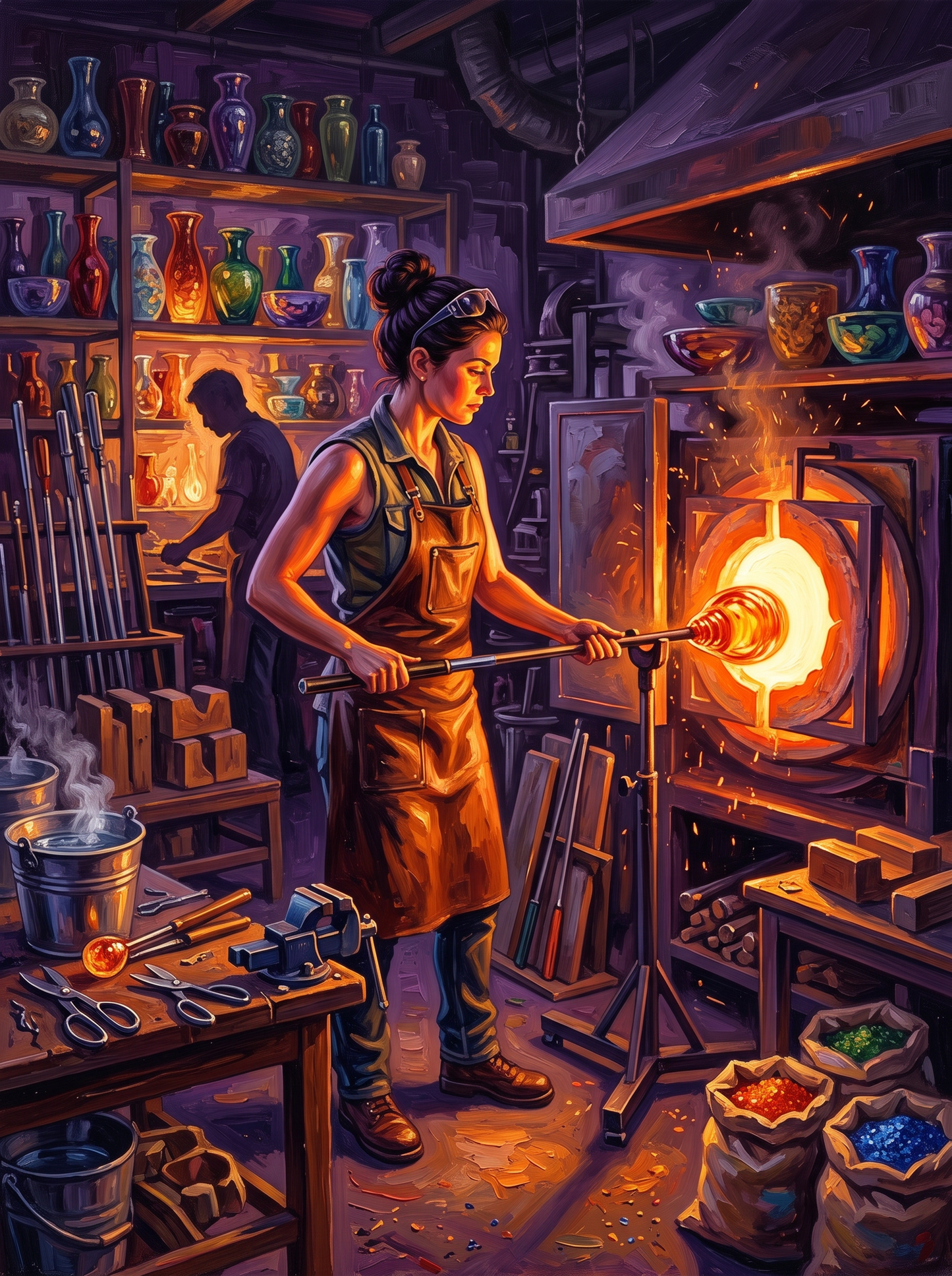Glassblower At The Furnace