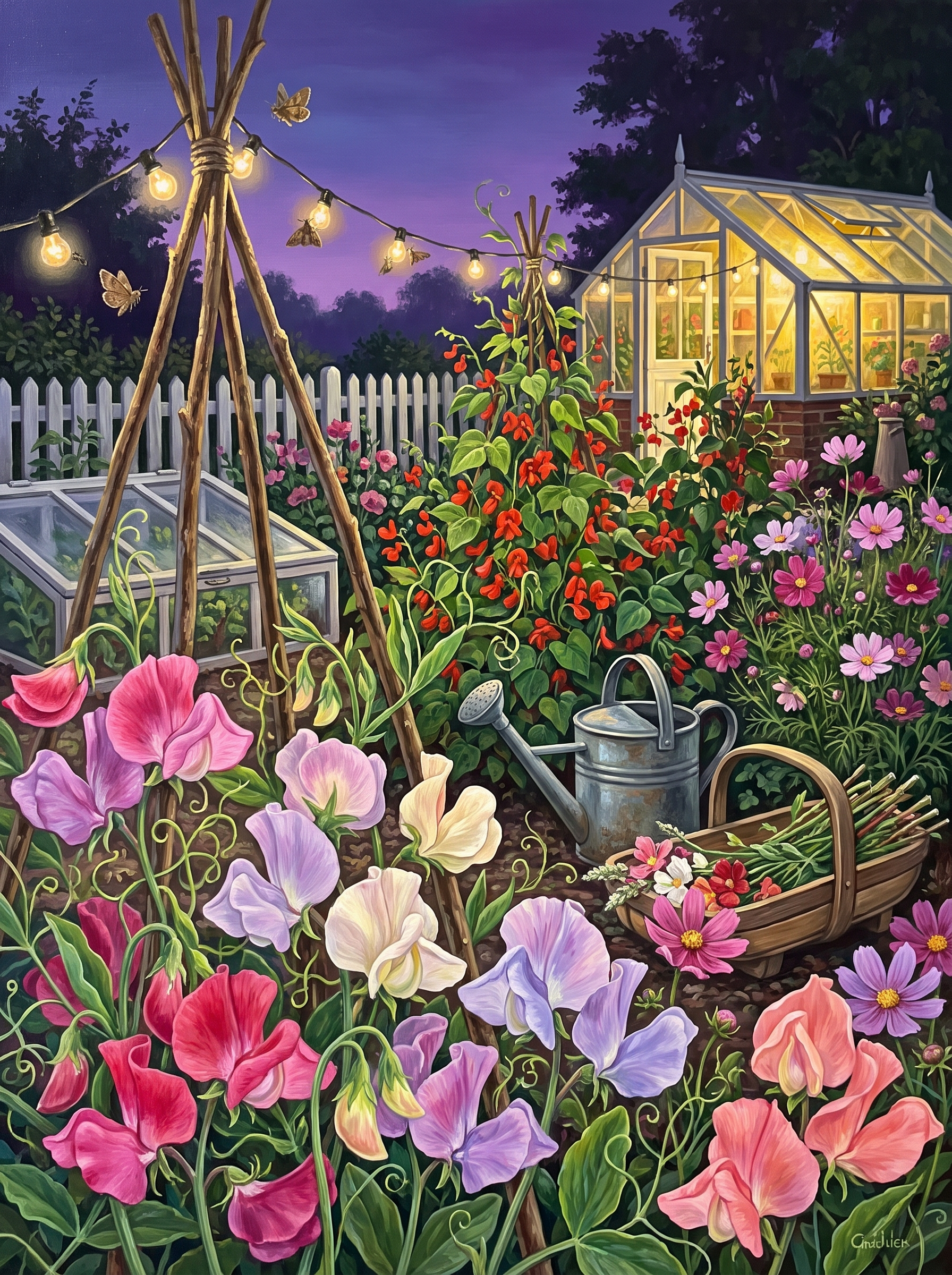 Sweet Peas With Fairy Lights