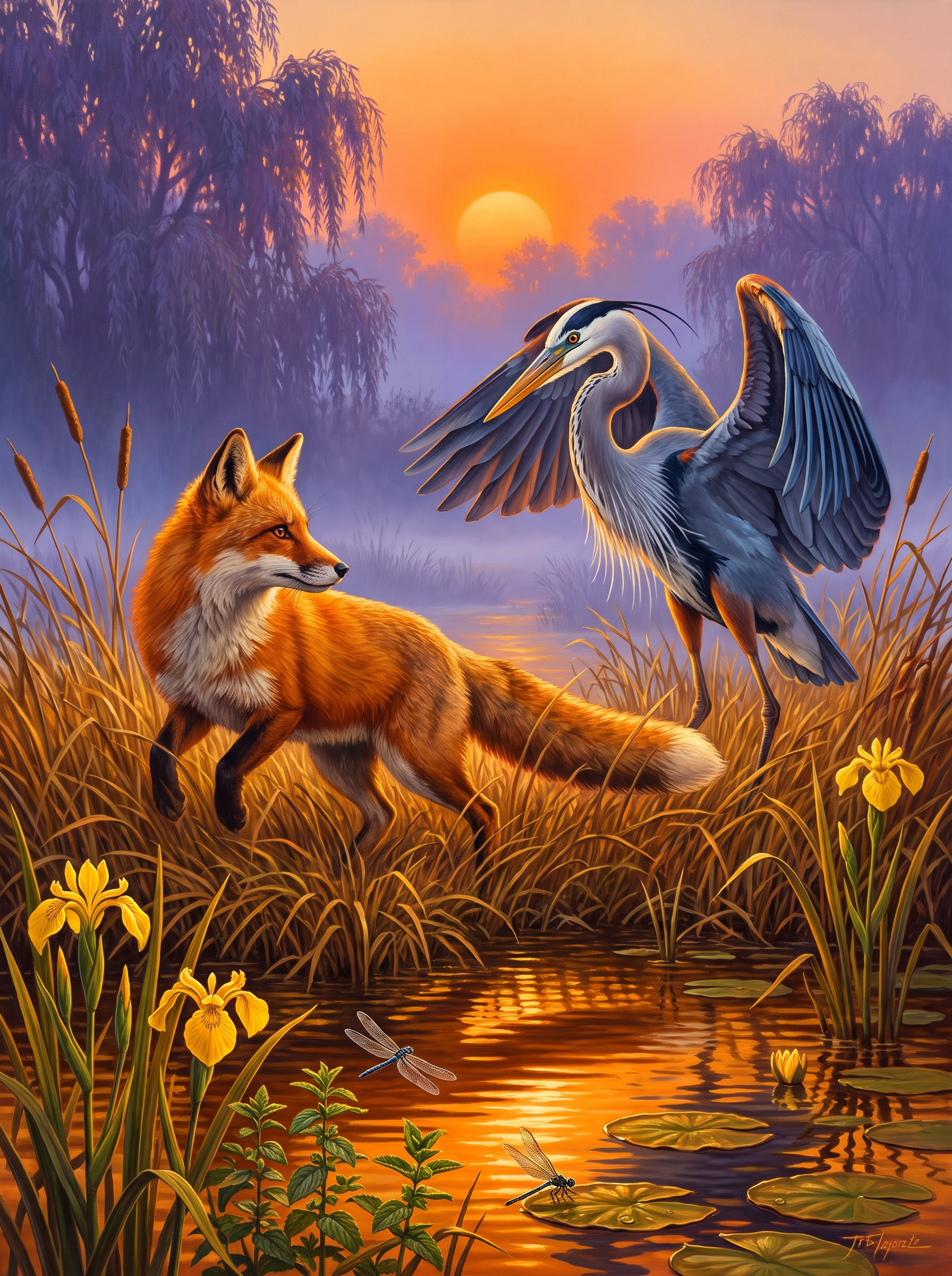 Red Fox Versus Grey Heron