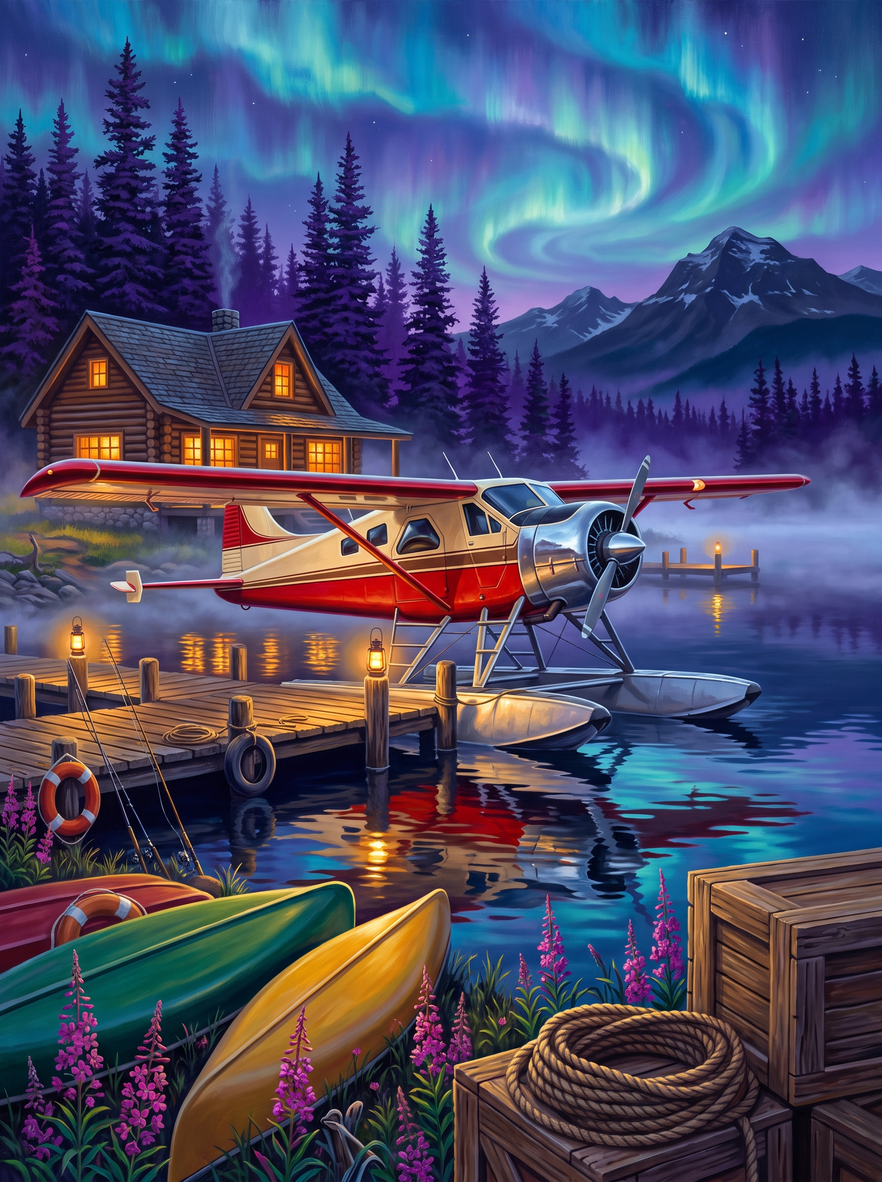 Alaskan Floatplane Tied Up
