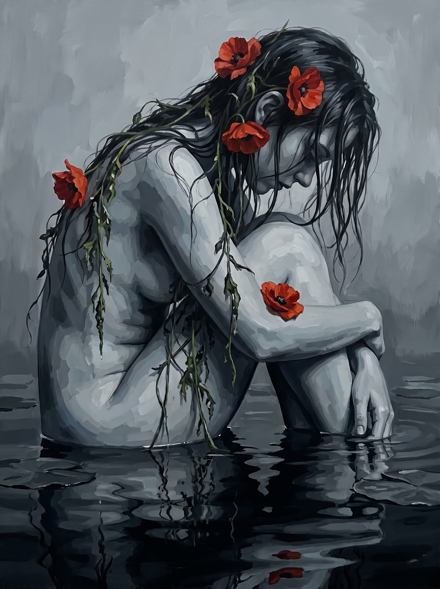 Poppy Red In Cold Grey Water