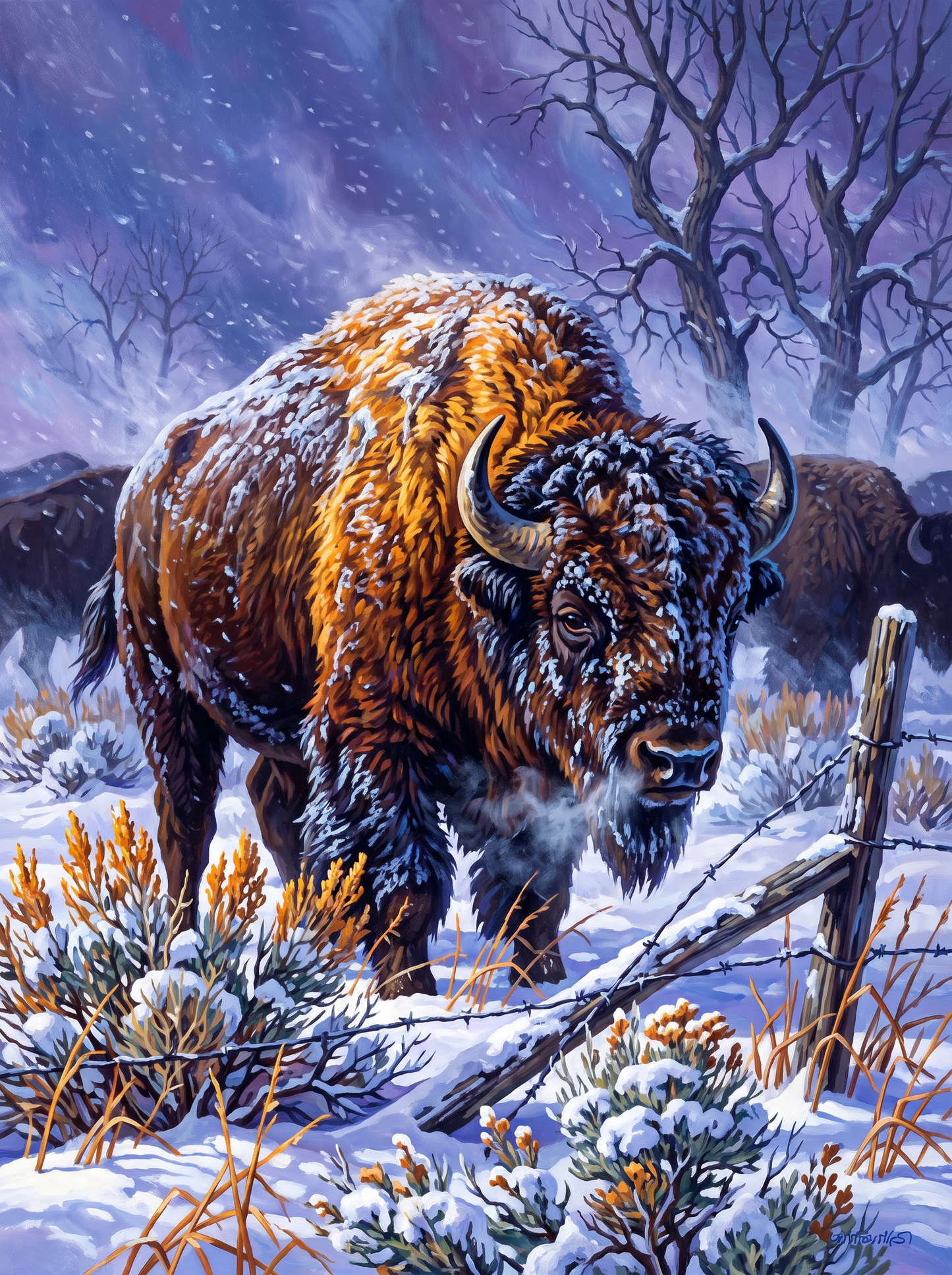 Bison Walks Into The Blizzard