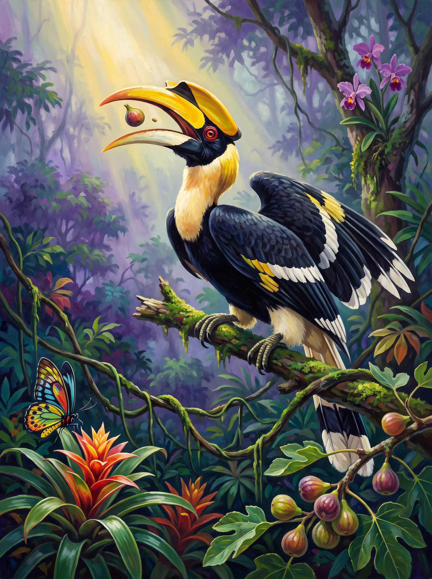 Great Hornbill Catches The Fig