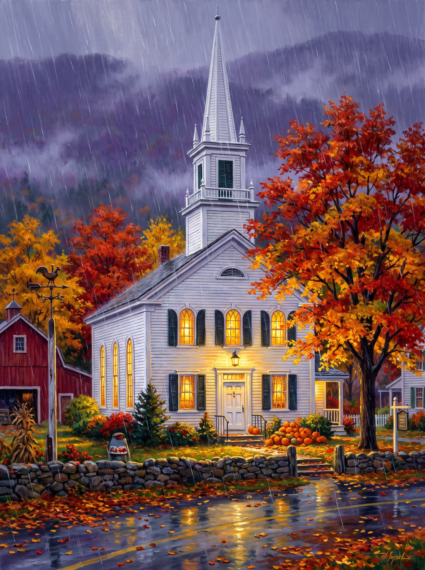 Vermont Church In Fall Rain