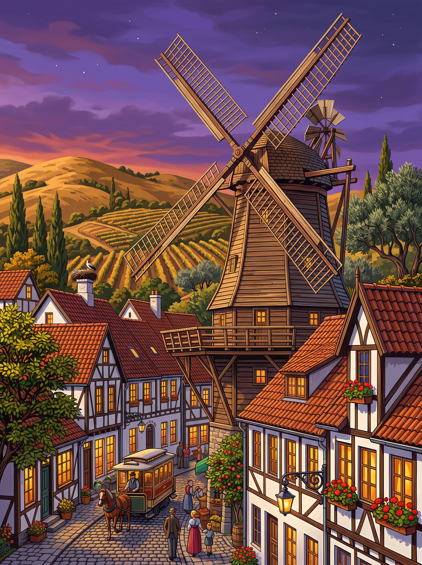 Solvang Windmill At Dusk