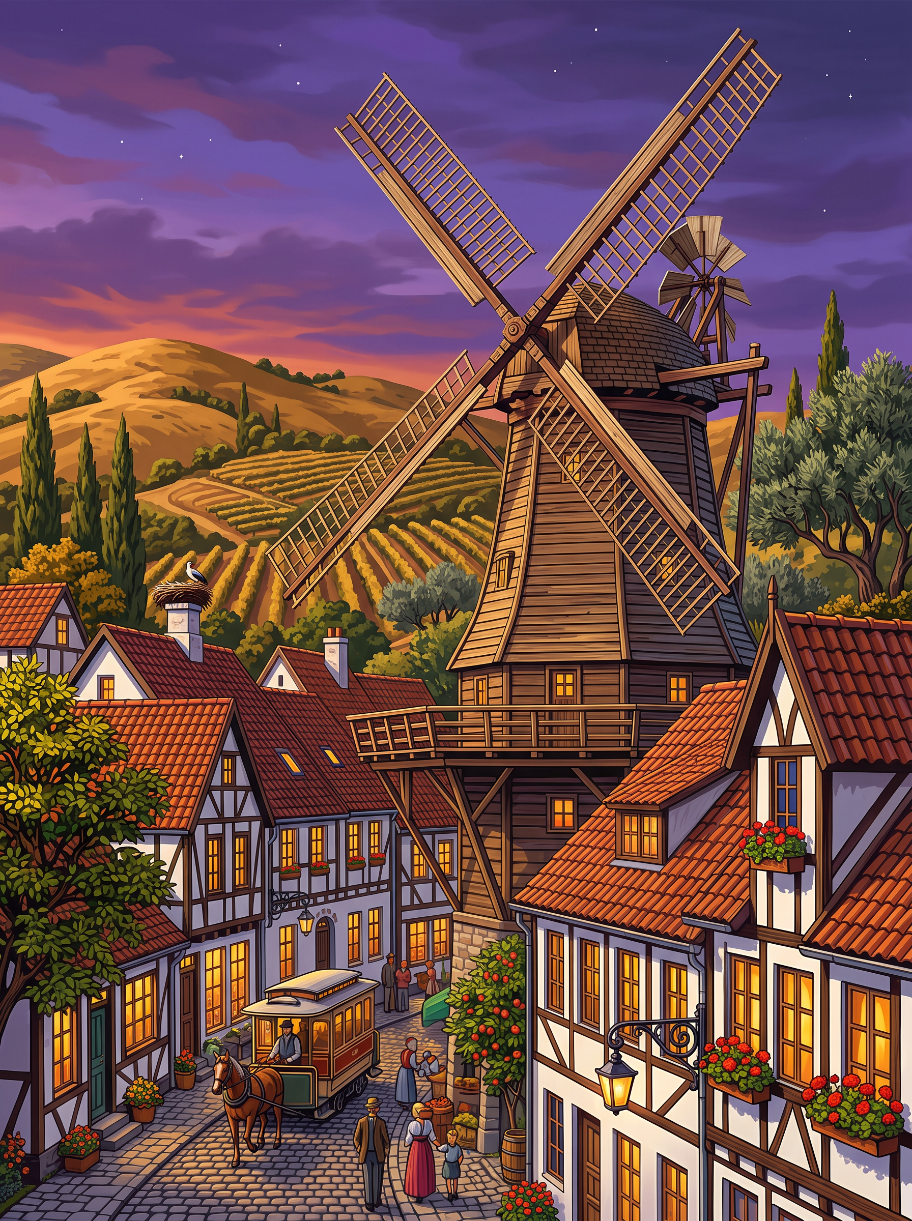Solvang Windmill At Dusk