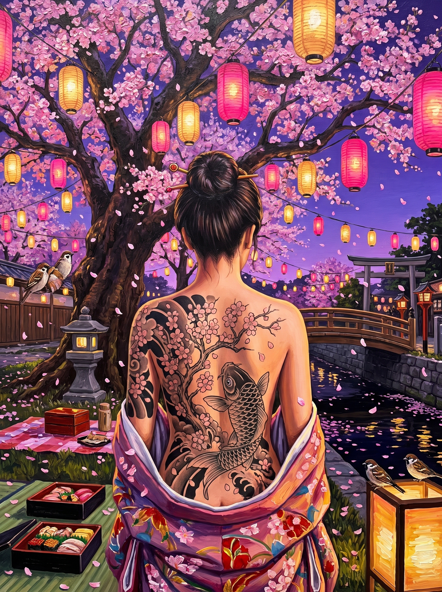 Koi Beneath The Japanese Blossom