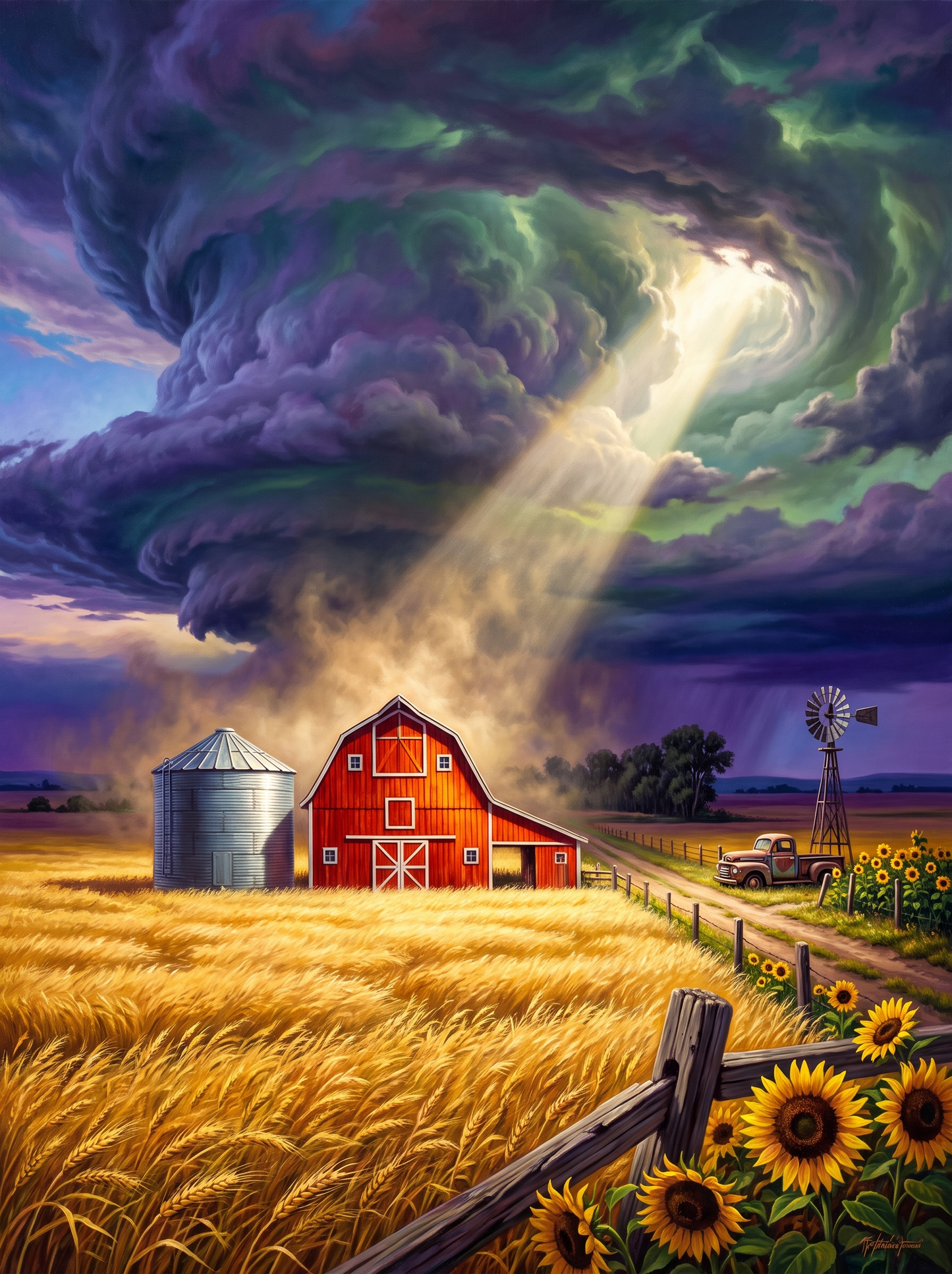 Red Barn Under A Green Sky