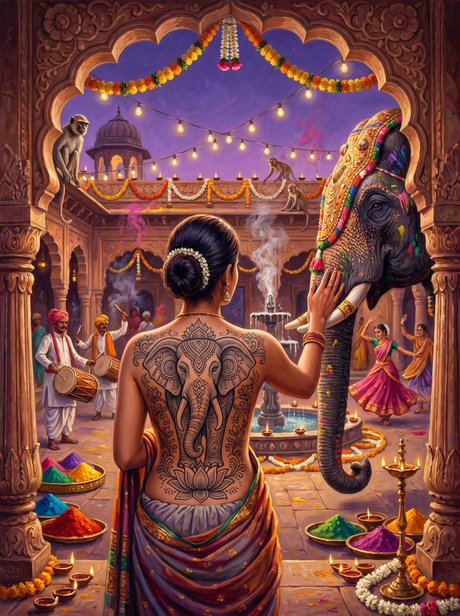 Mehndi Elephant At Indian Dusk