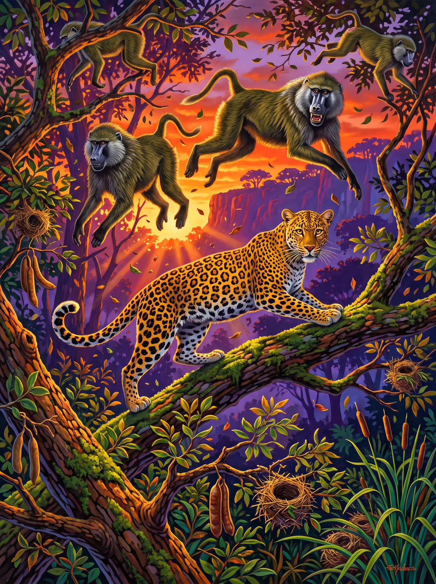 Leopard Outnumbered By Baboons