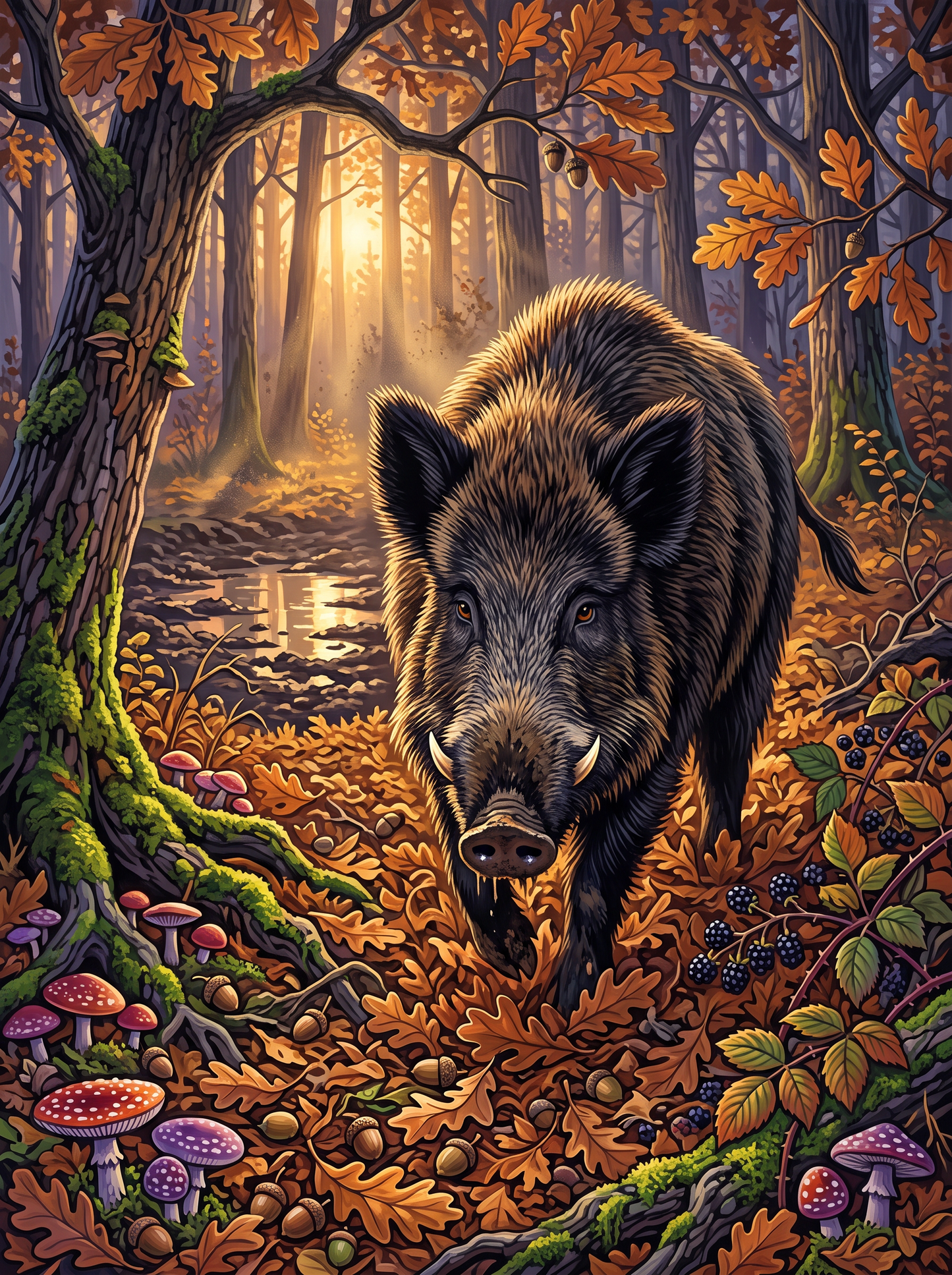 Wild Boar Snout First Through Leaves