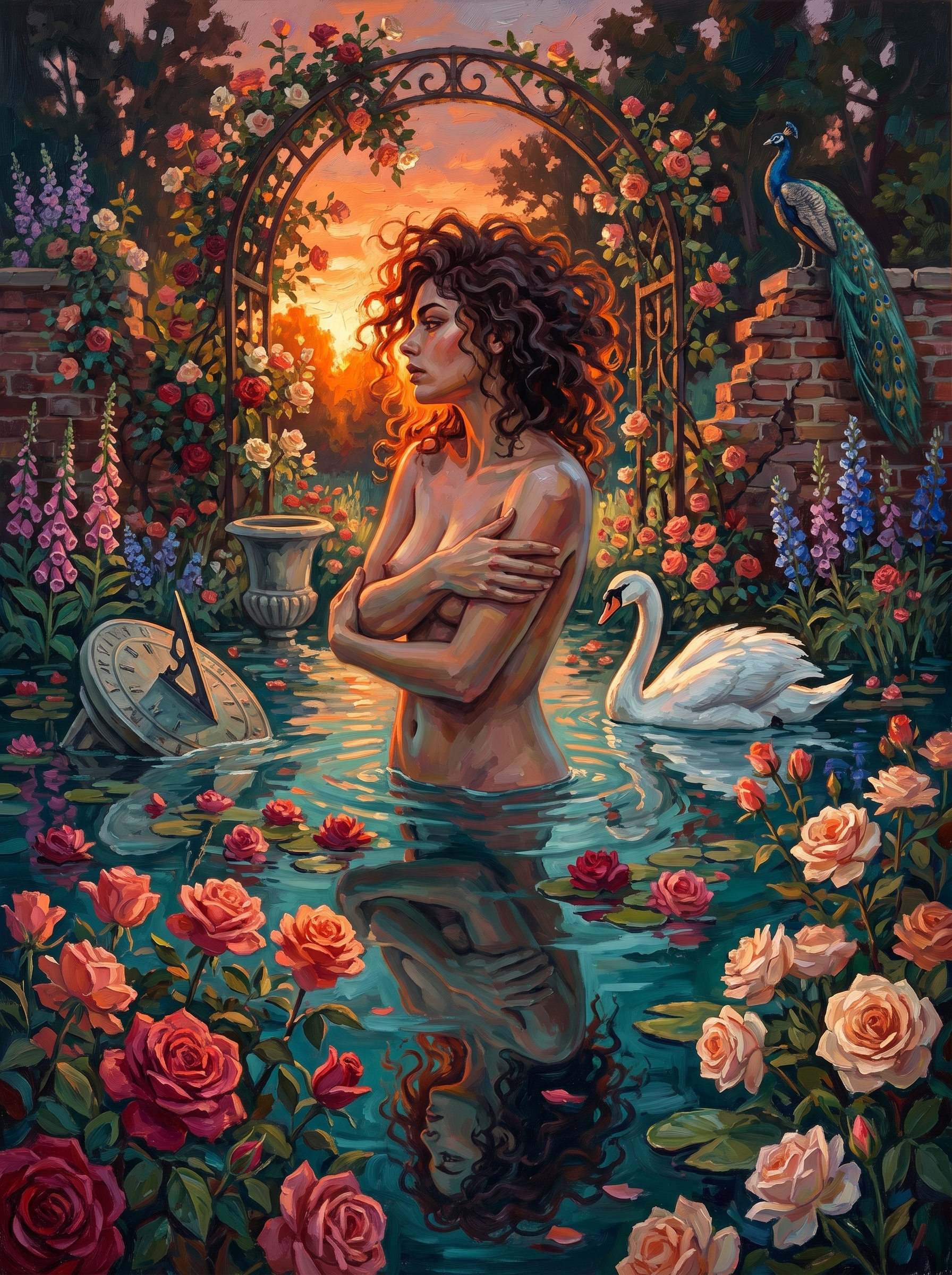 Swan In The Rose Garden