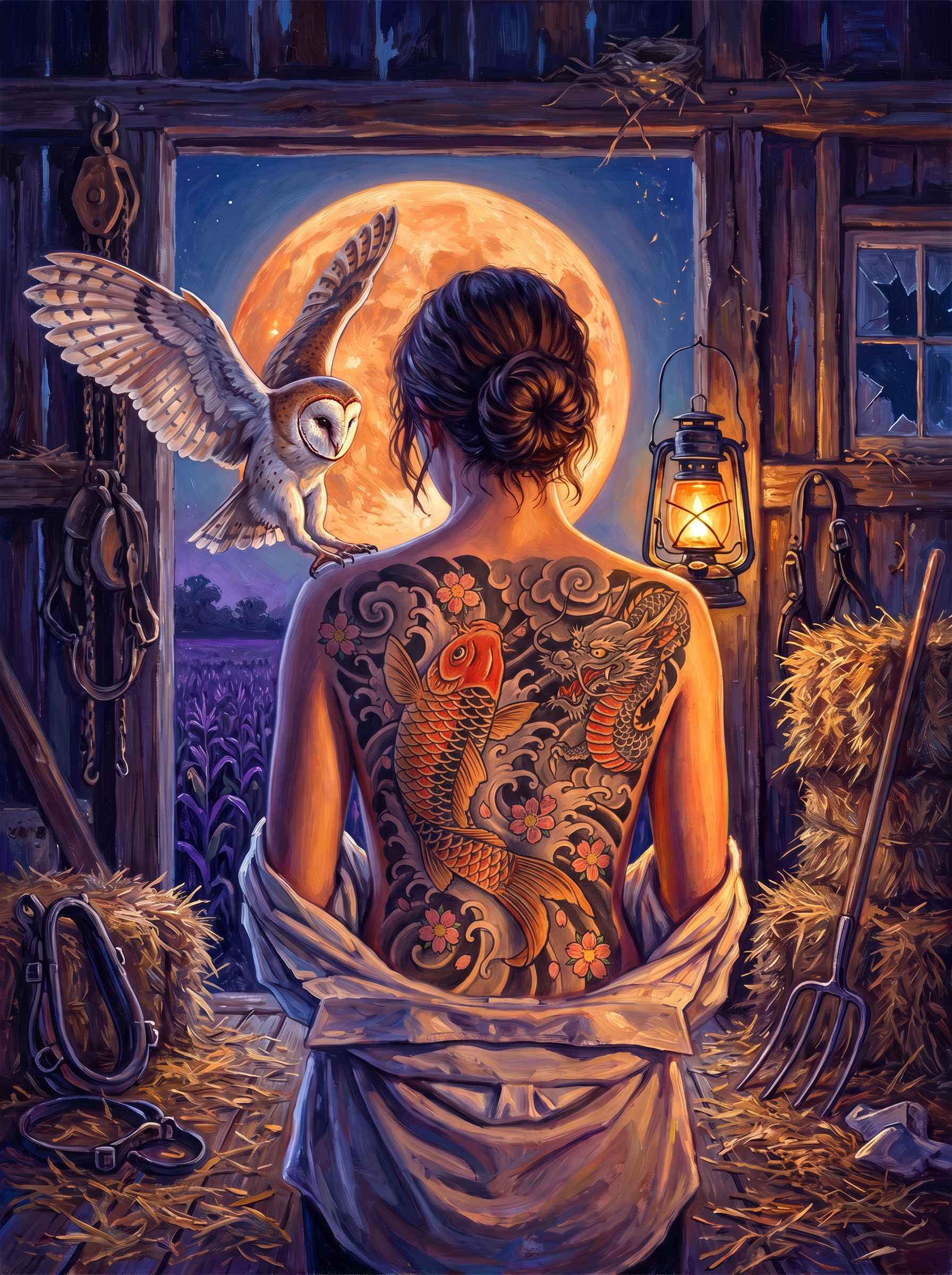 The Harvest Moon Lights Her Koi
