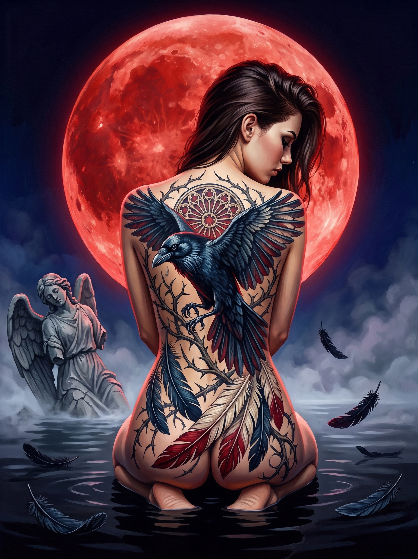 Raven Wings Under The Red Moon