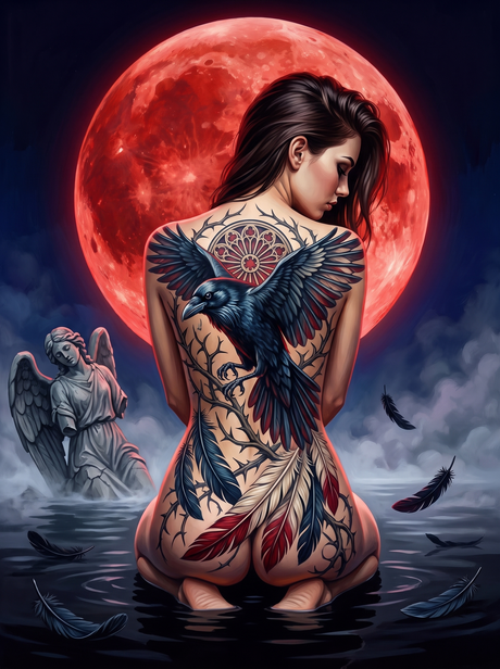 Raven Wings Under The Red Moon