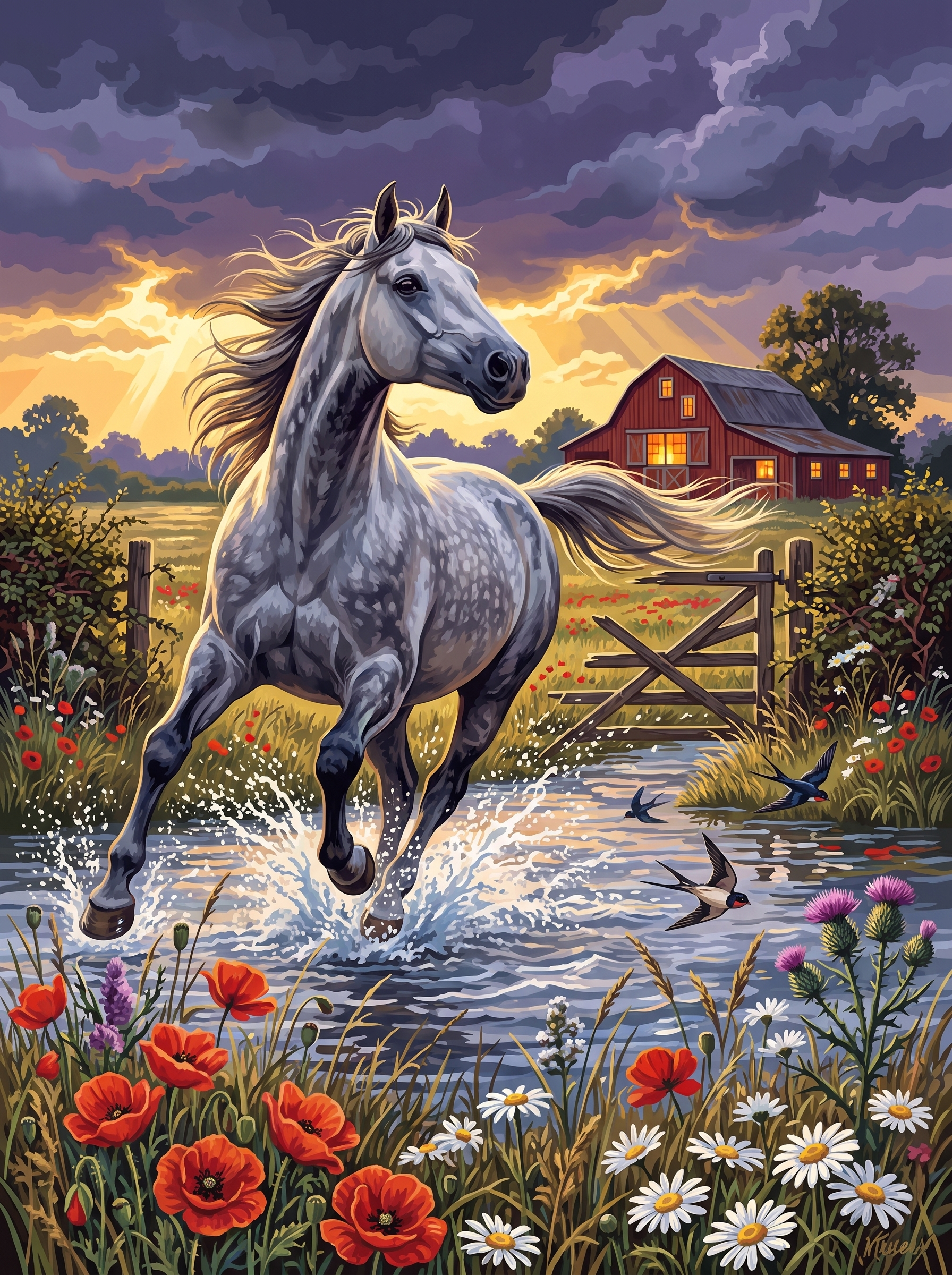 Dapple Grey Horse Through The Flood