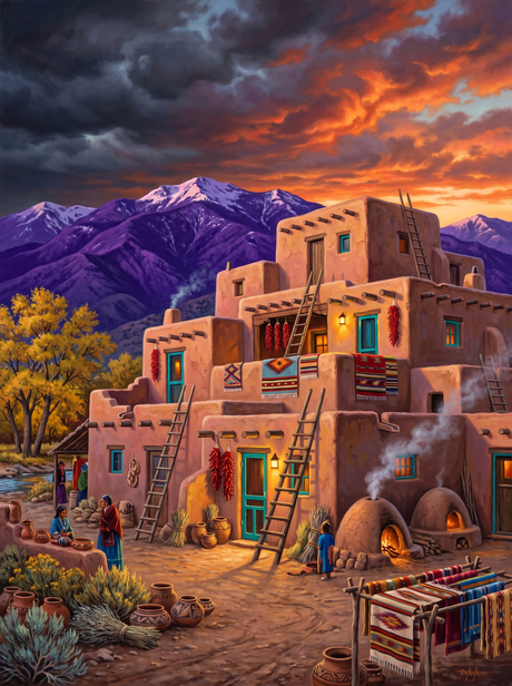 Taos Pueblo At Sunset