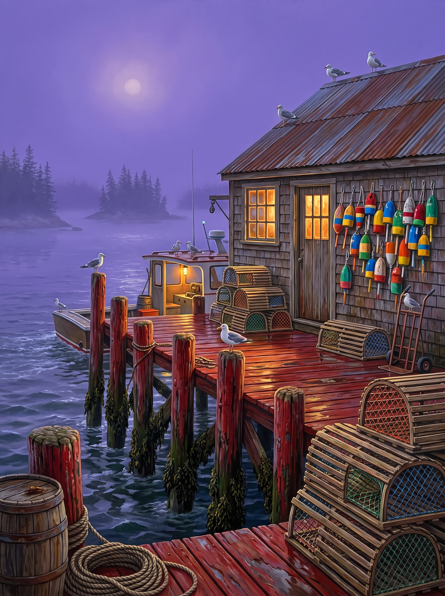 Maine Lobster Wharf In Fog