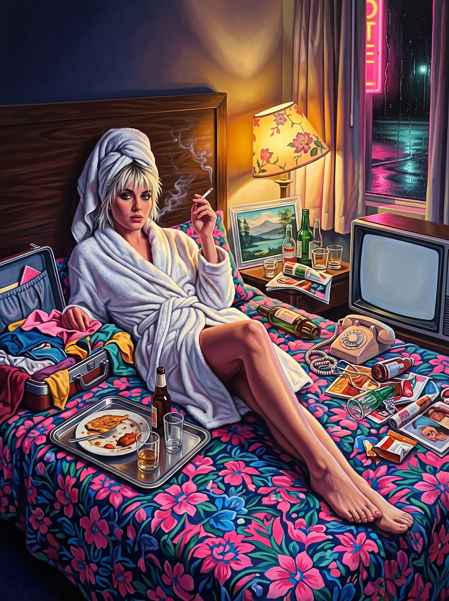 Neon Rain On The Motel Bed
