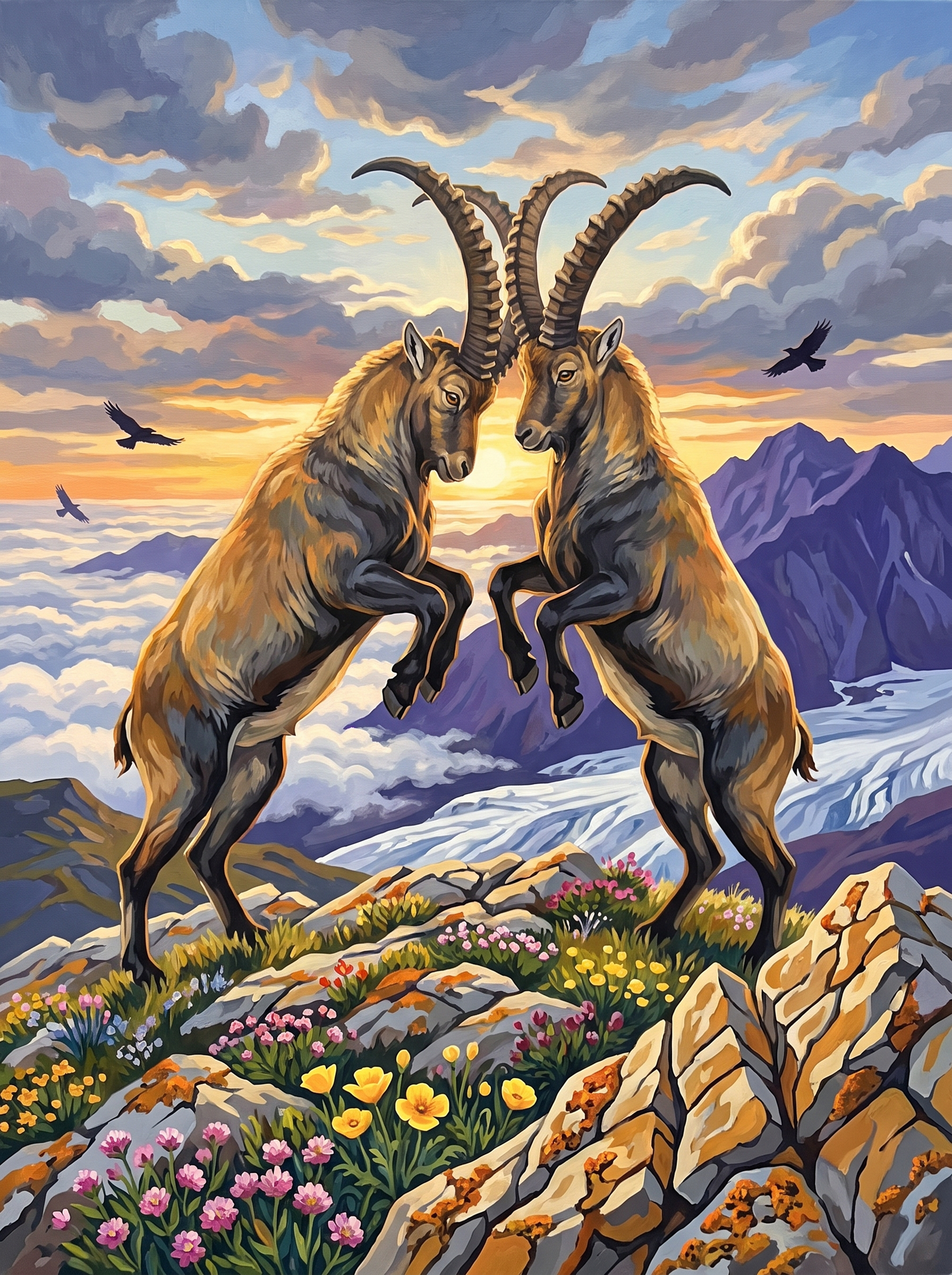 Ibex Horns Locked Above Alps