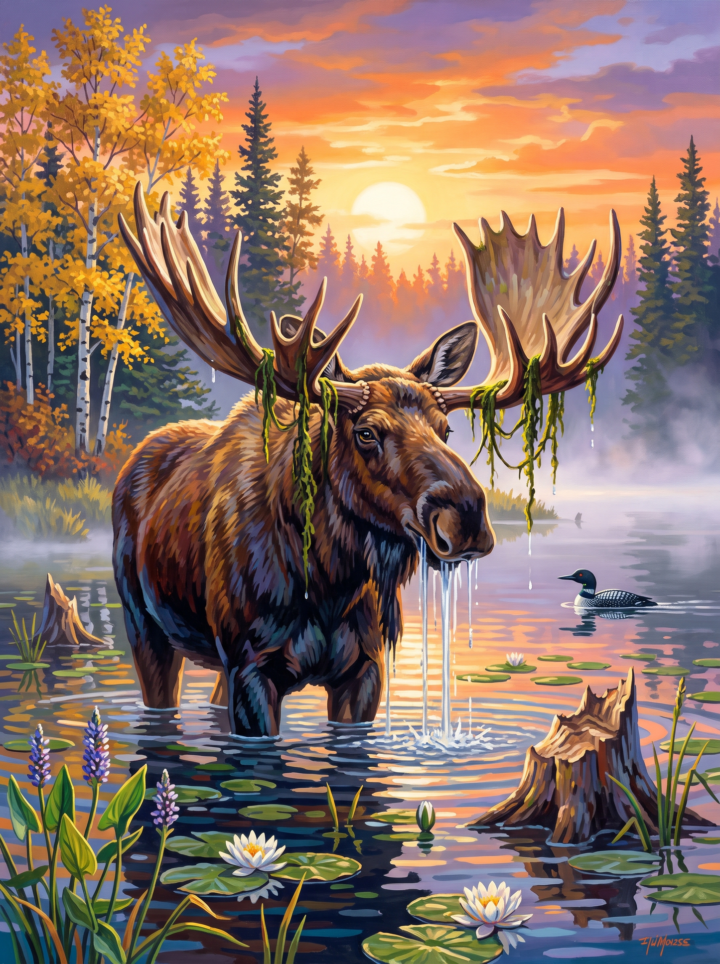 Moose Chest Deep At Dawn