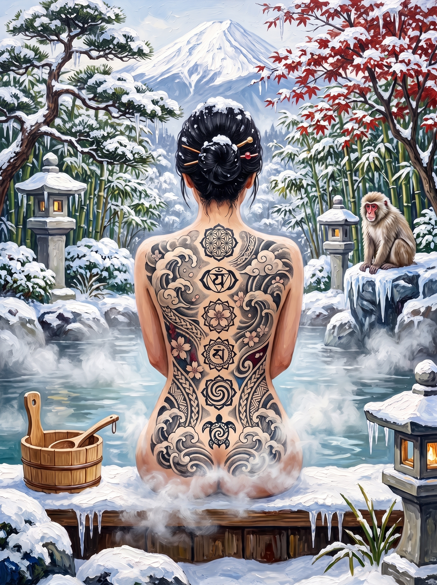 Snow Monkey At The Fuji Onsen