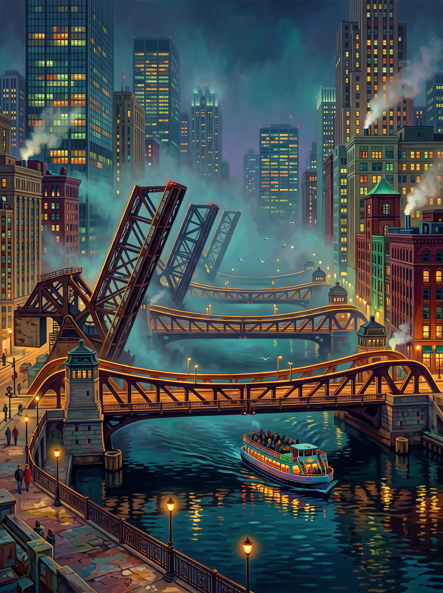 Chicago Bridges All Lit Up