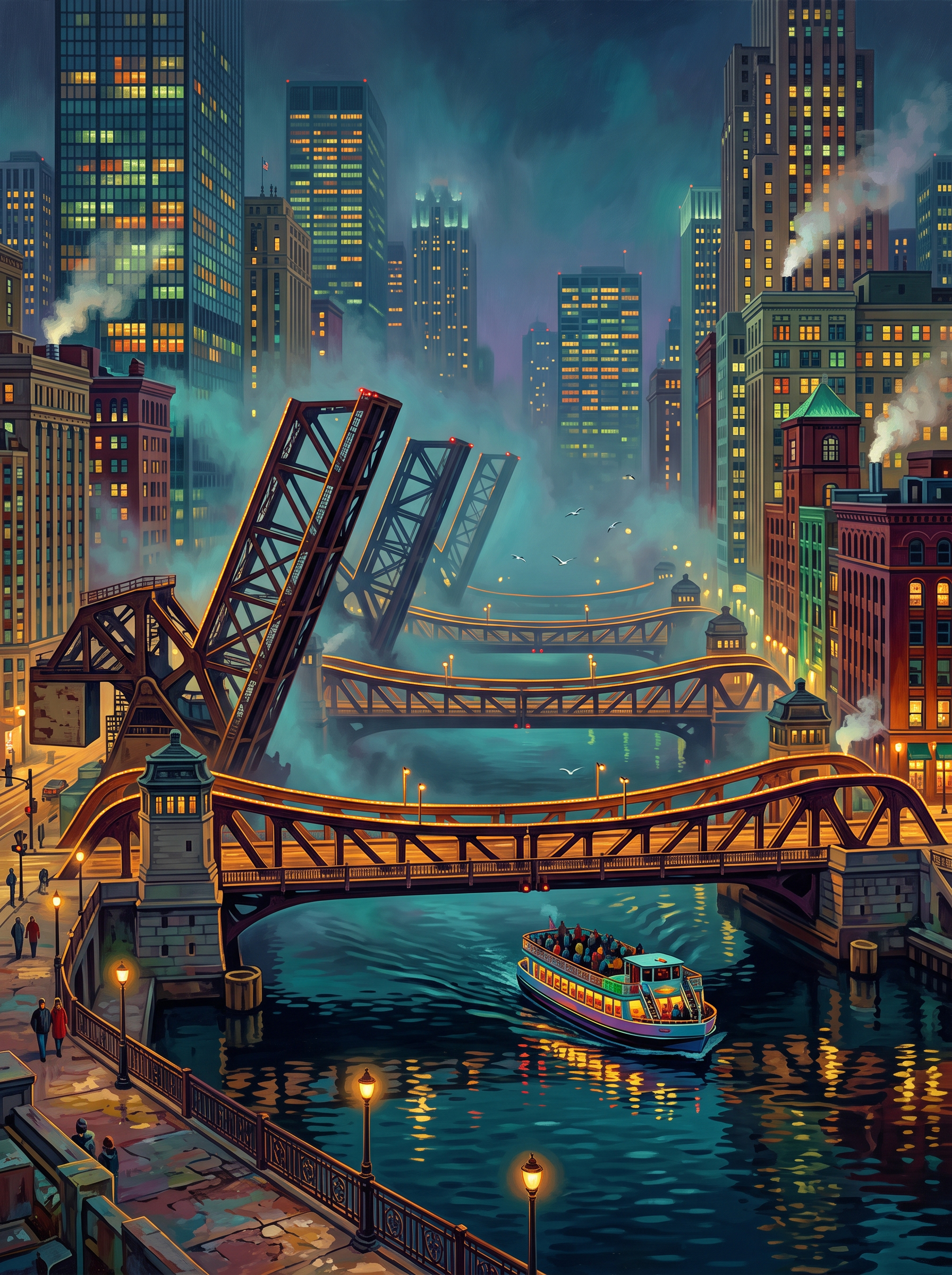 Chicago Bridges All Lit Up