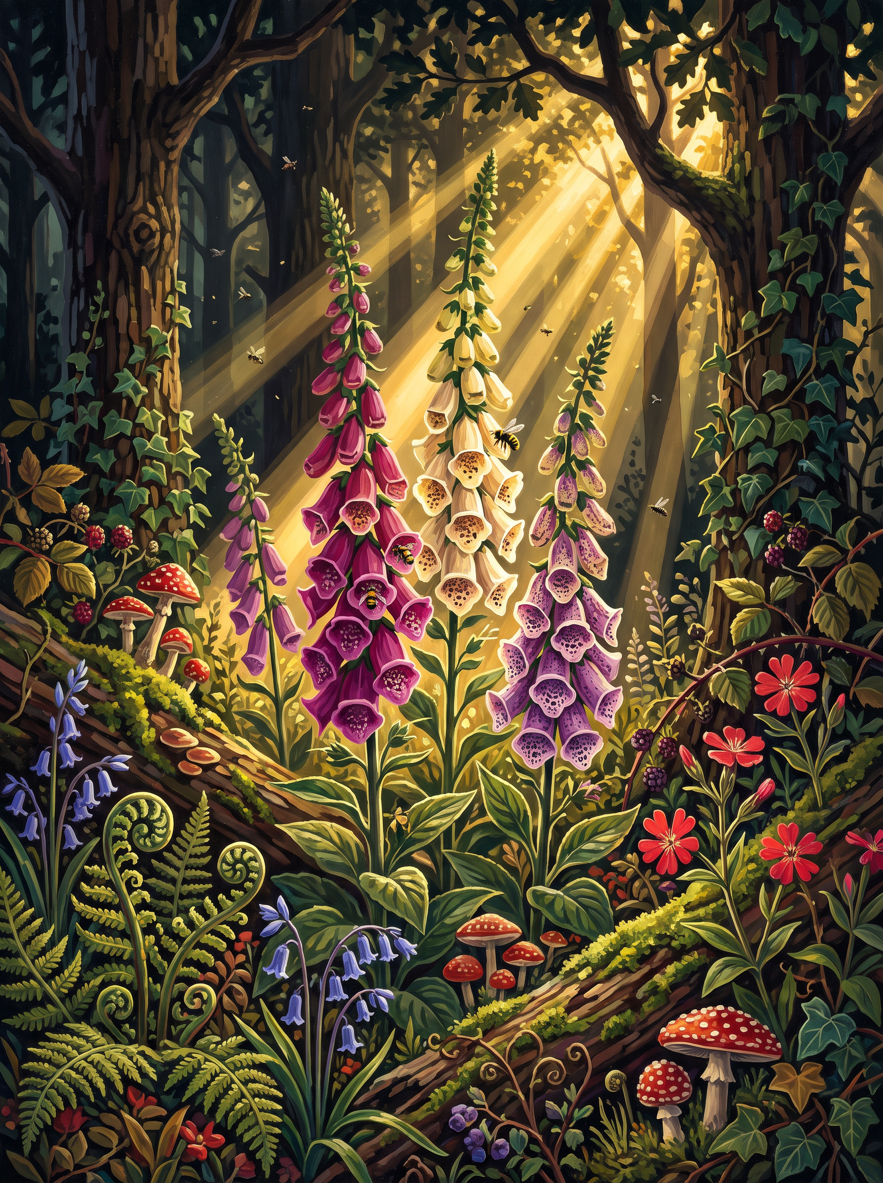 Foxgloves Lit From Behind