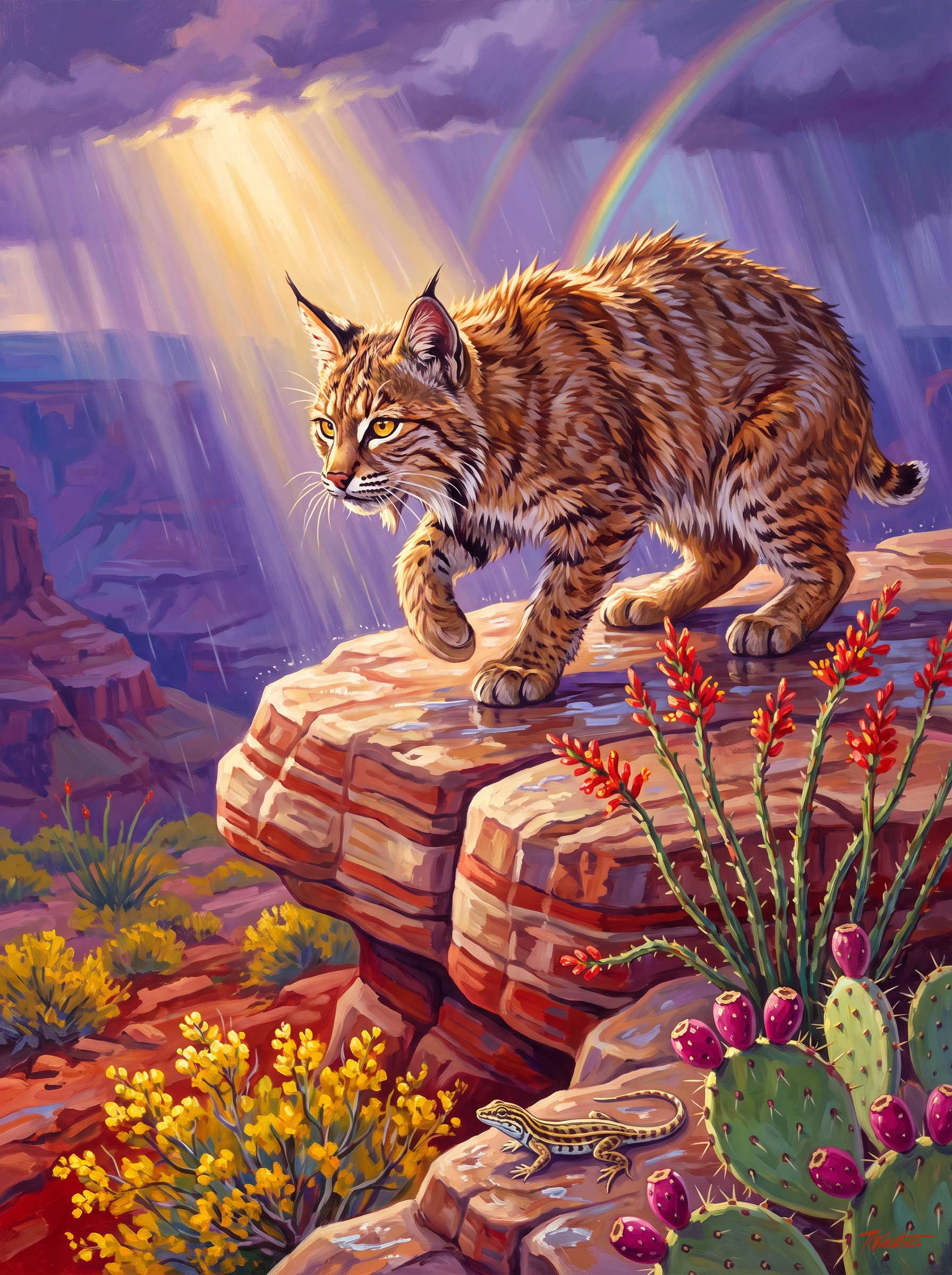 Sharp Eyed Bobcat On Red Rock