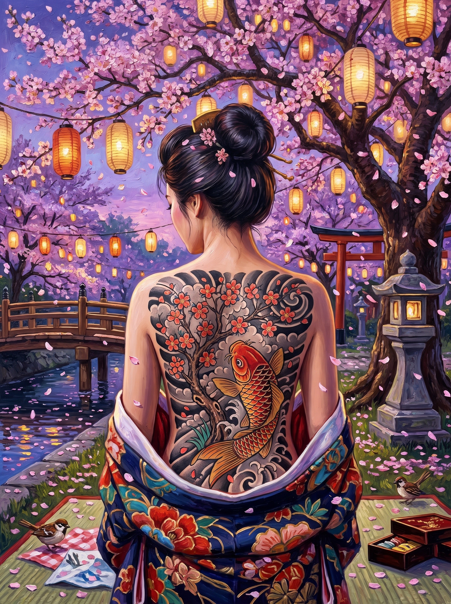 Koi Under Japanese Blossom