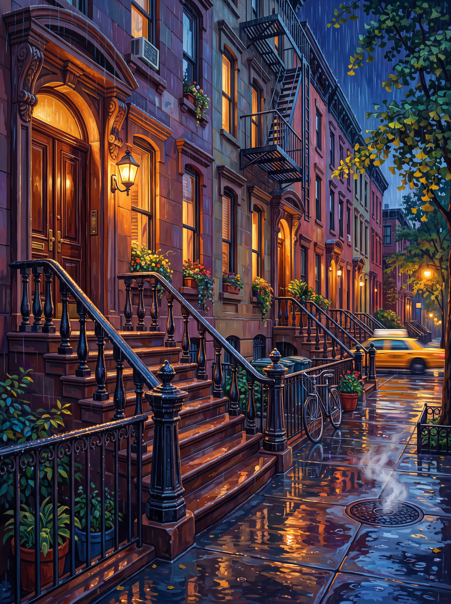 New York Stoop In Rain