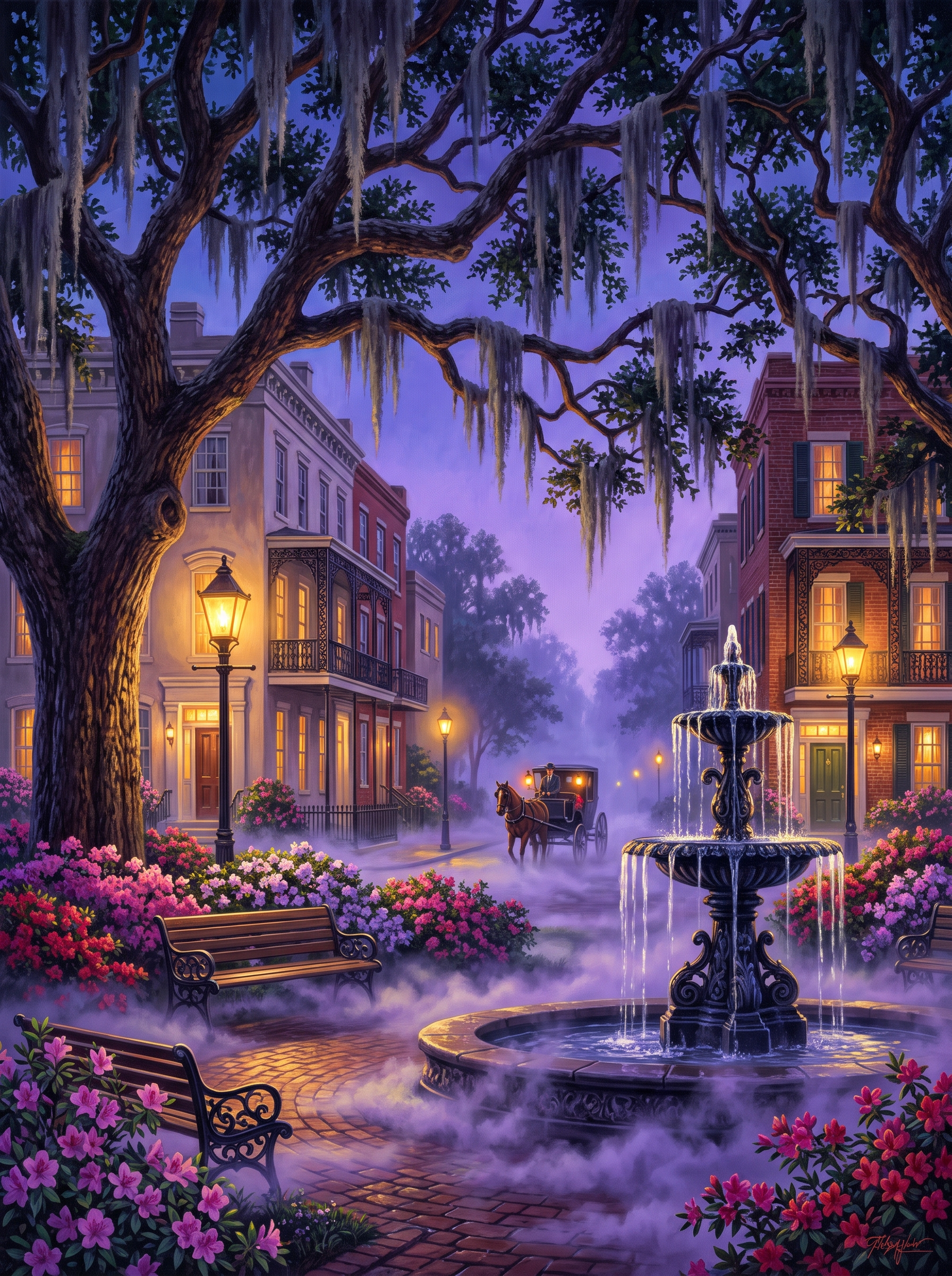 Savannah Square In Fog