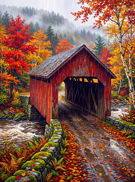 New England Bridge In Rain