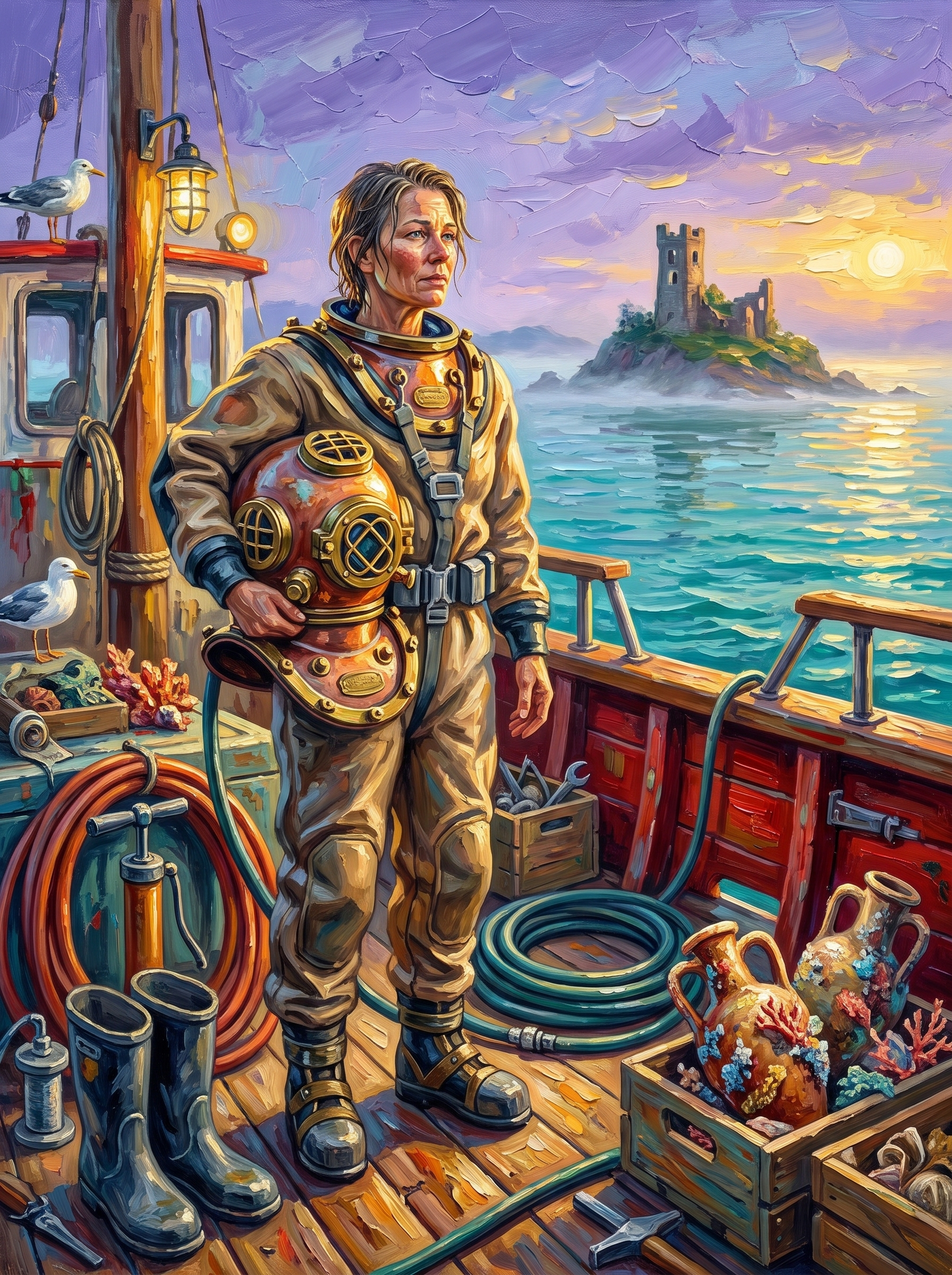 Diver Surfaces At Dawn