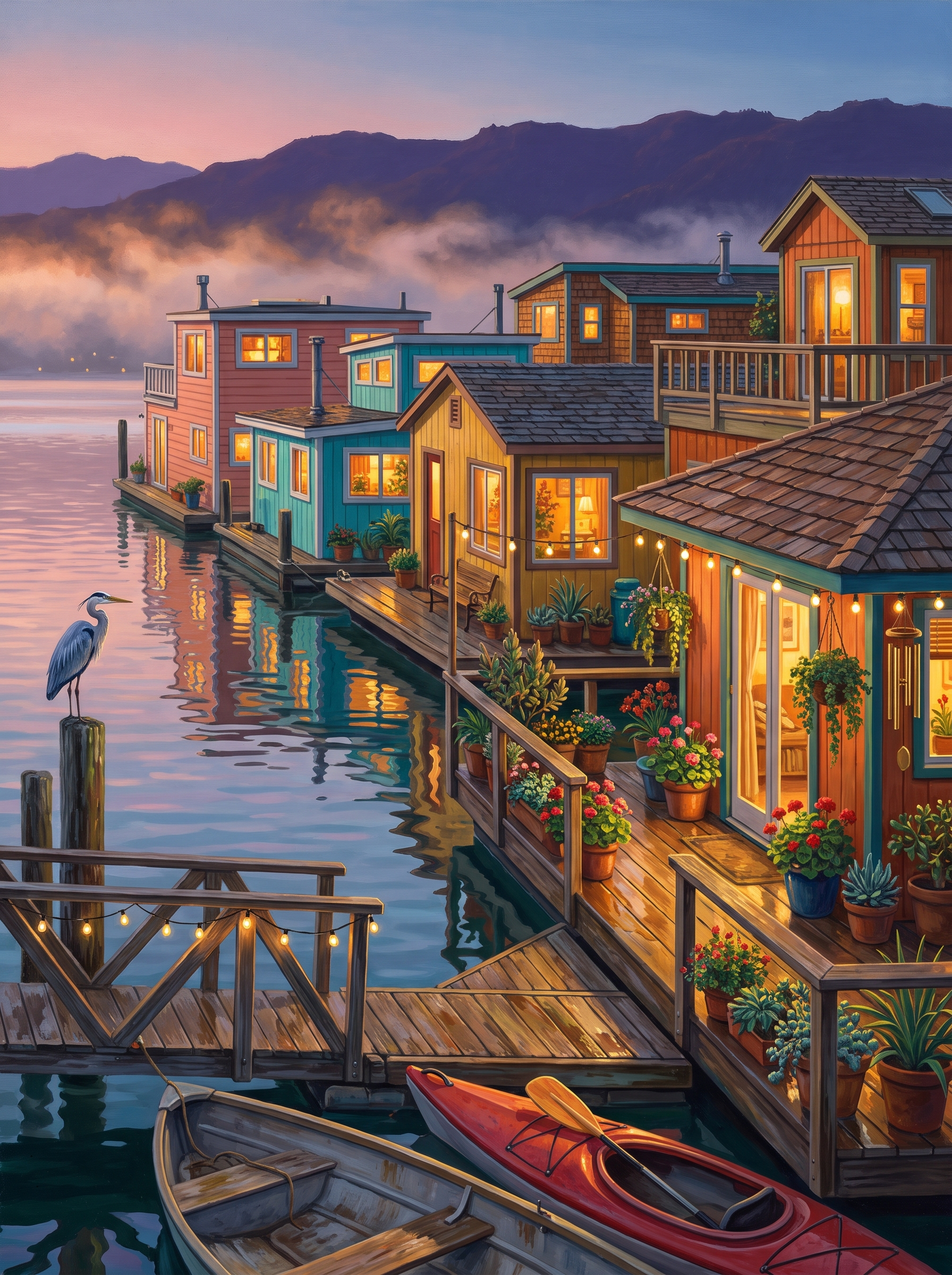 Sausalito Houseboats At Dusk