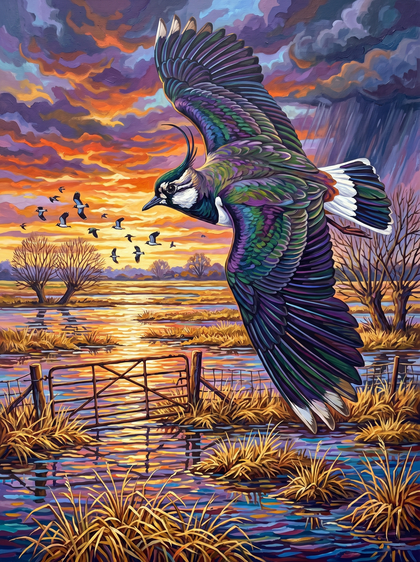 Lapwing Tumbles Over Floodwater