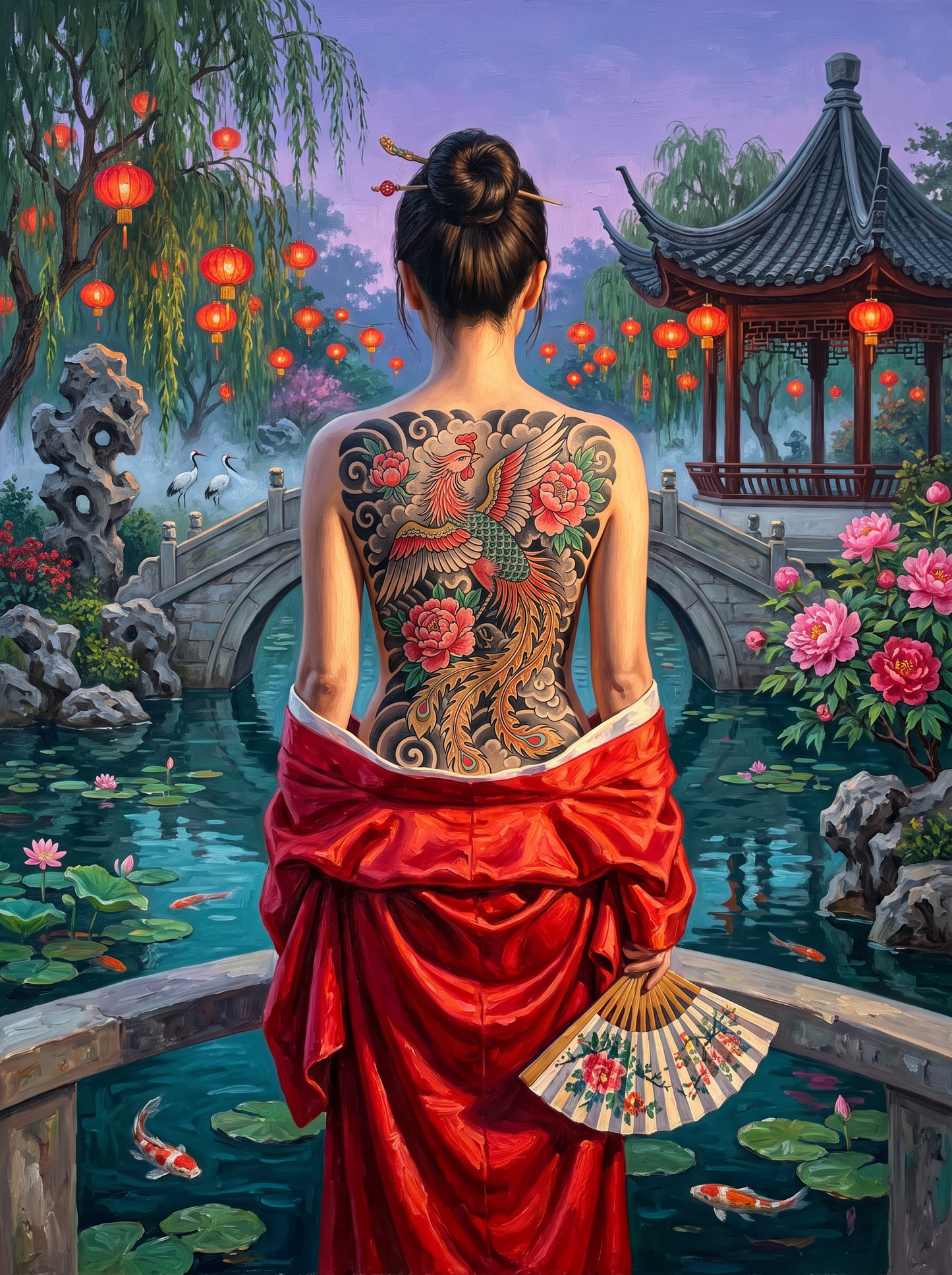 Chinese Phoenix At The Moon Bridge
