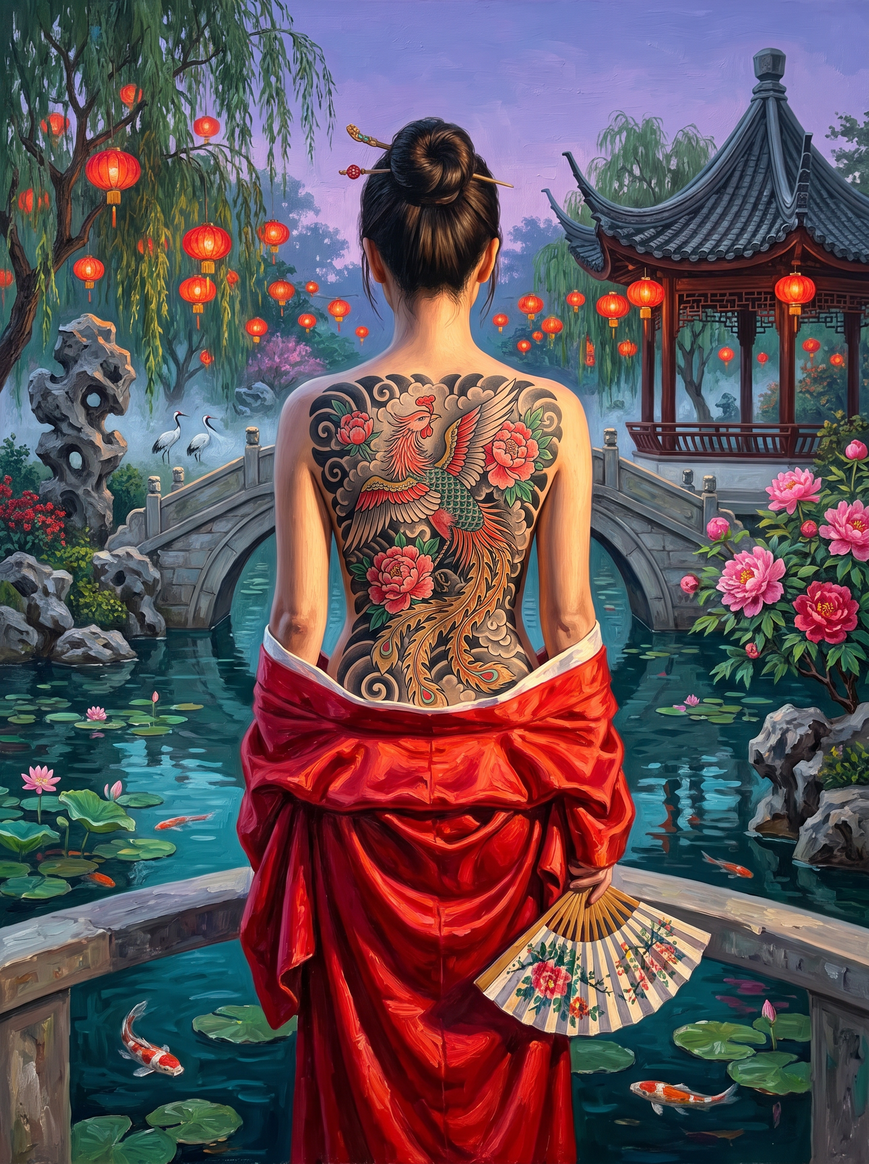 Chinese Phoenix At The Moon Bridge