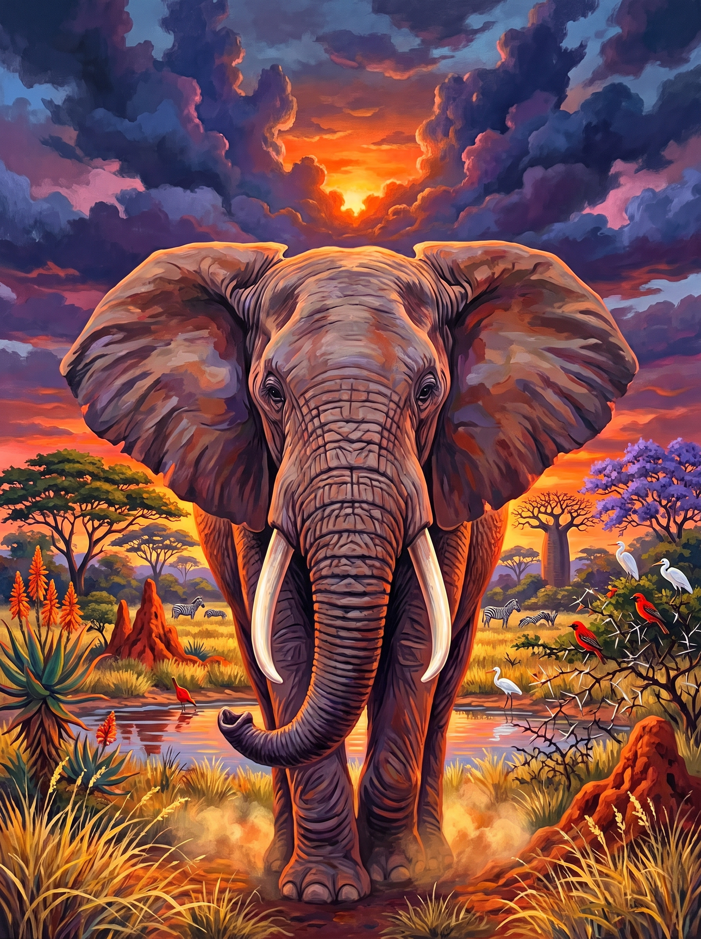 Elephant Under a Storm Sunset