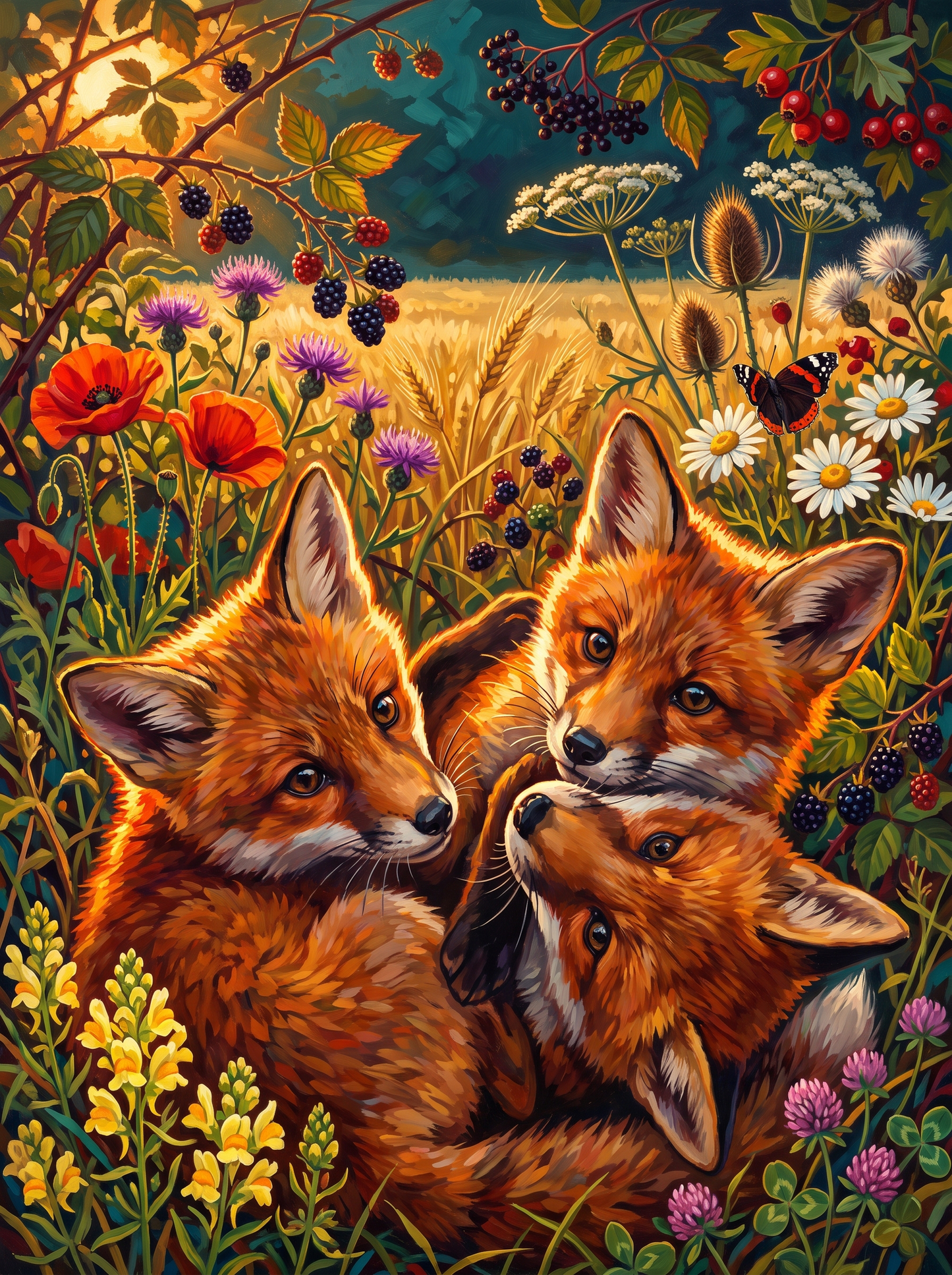Fox Cubs in the Cornfield Gold