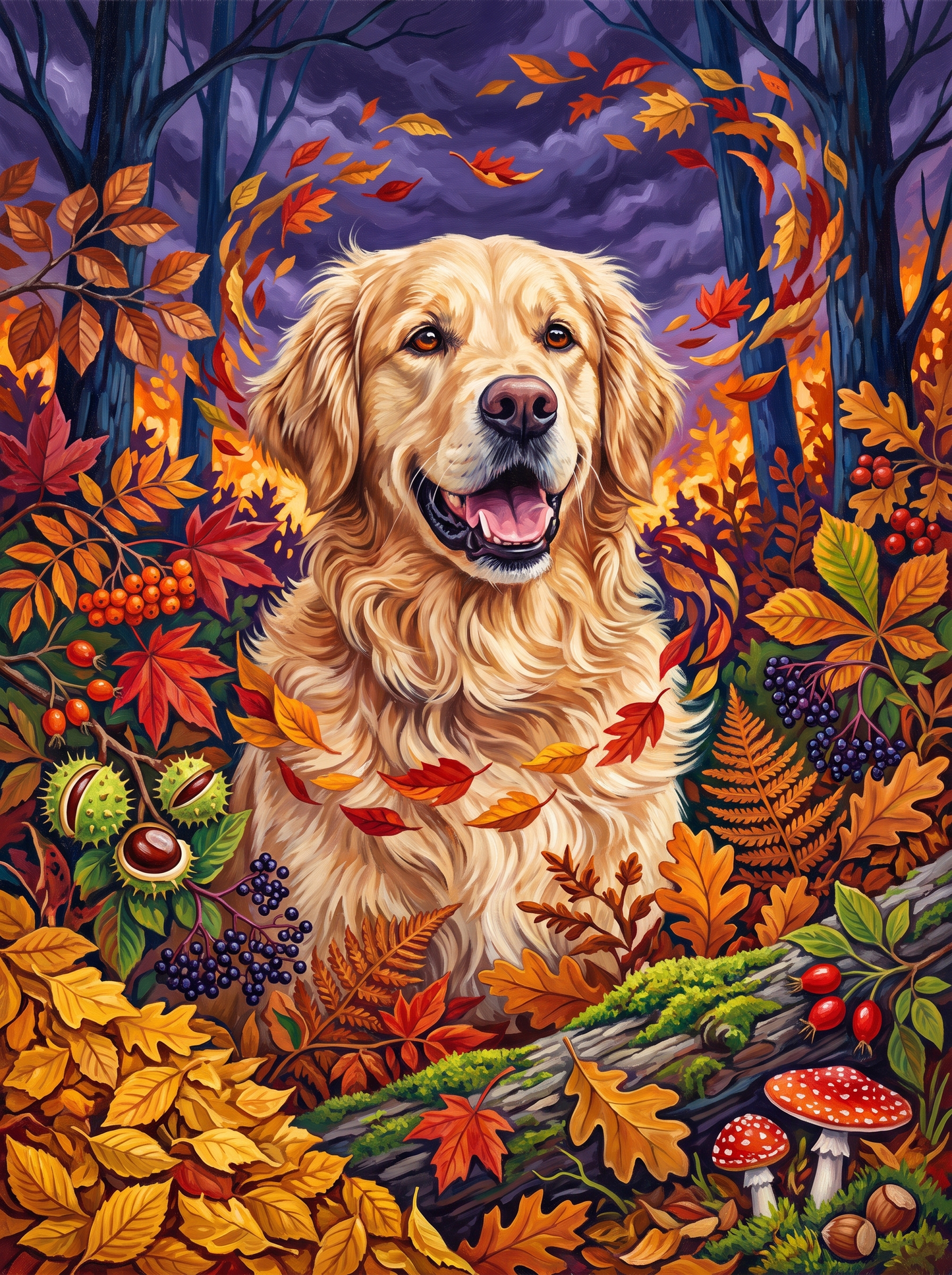 Golden Retriever in the Leaf Storm