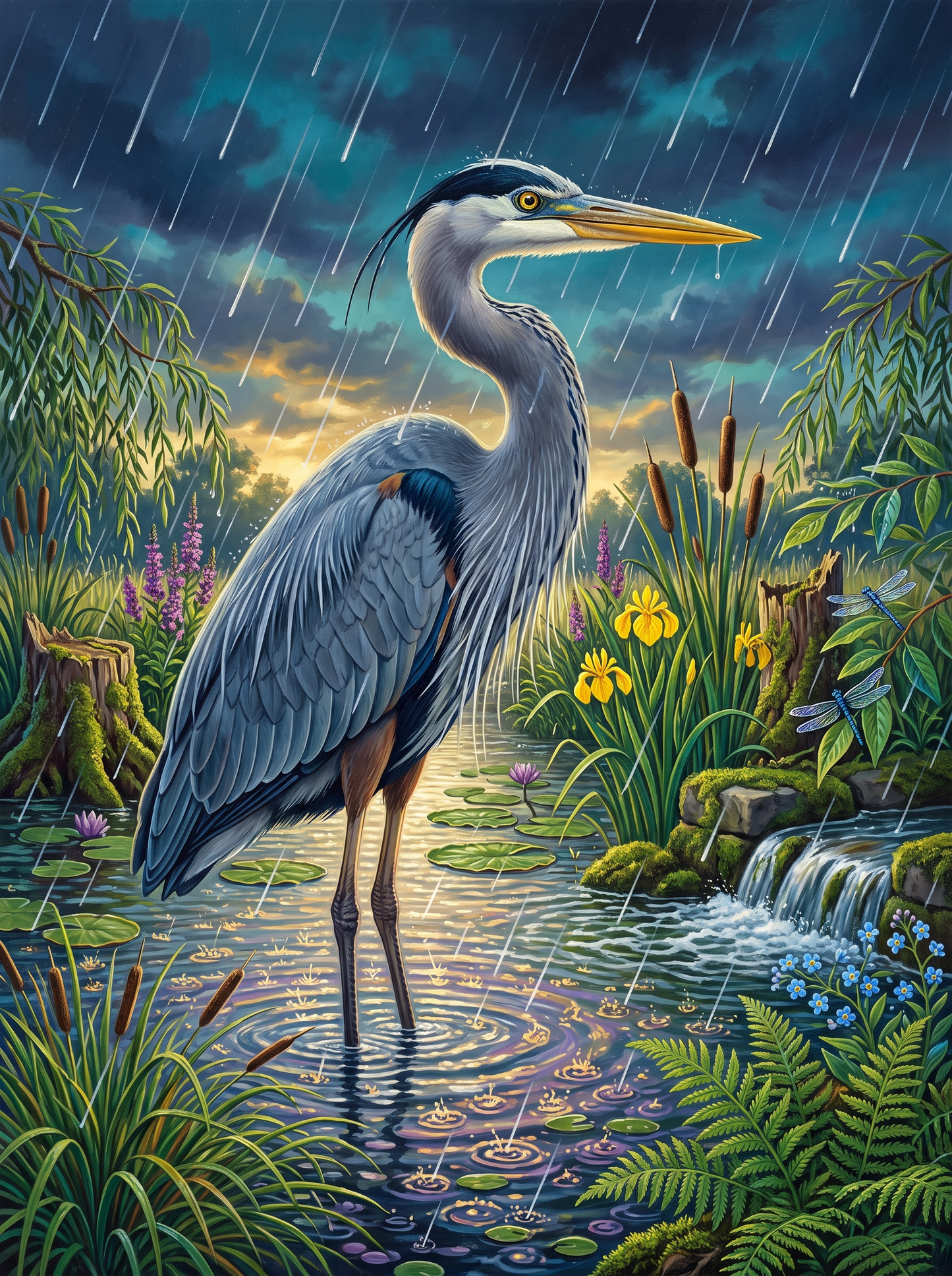The Heron Waits Out the Rain